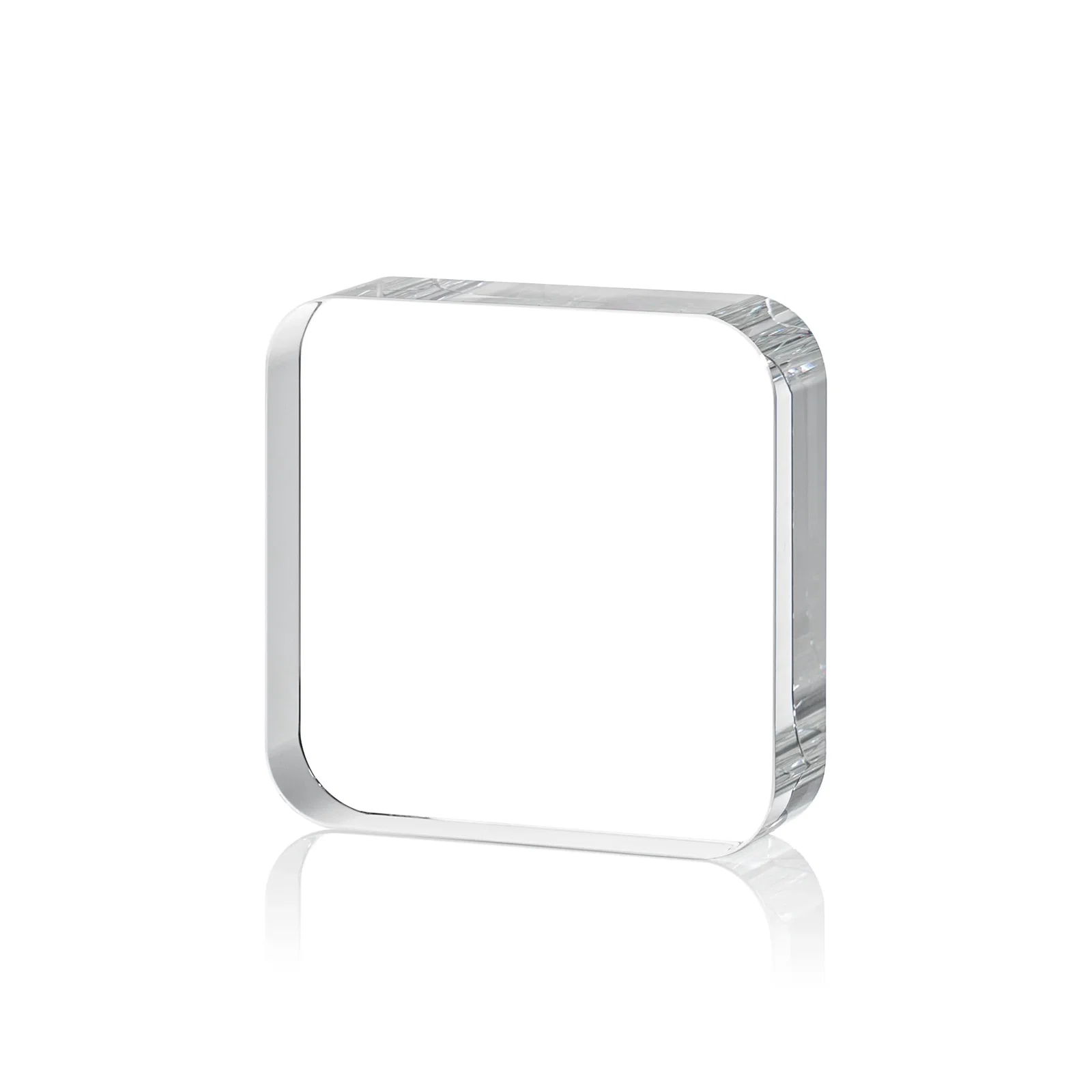 Personalized Optical Crystal Award Shaped like a Rounded App Icon, desk awards for corporate award ceremonies