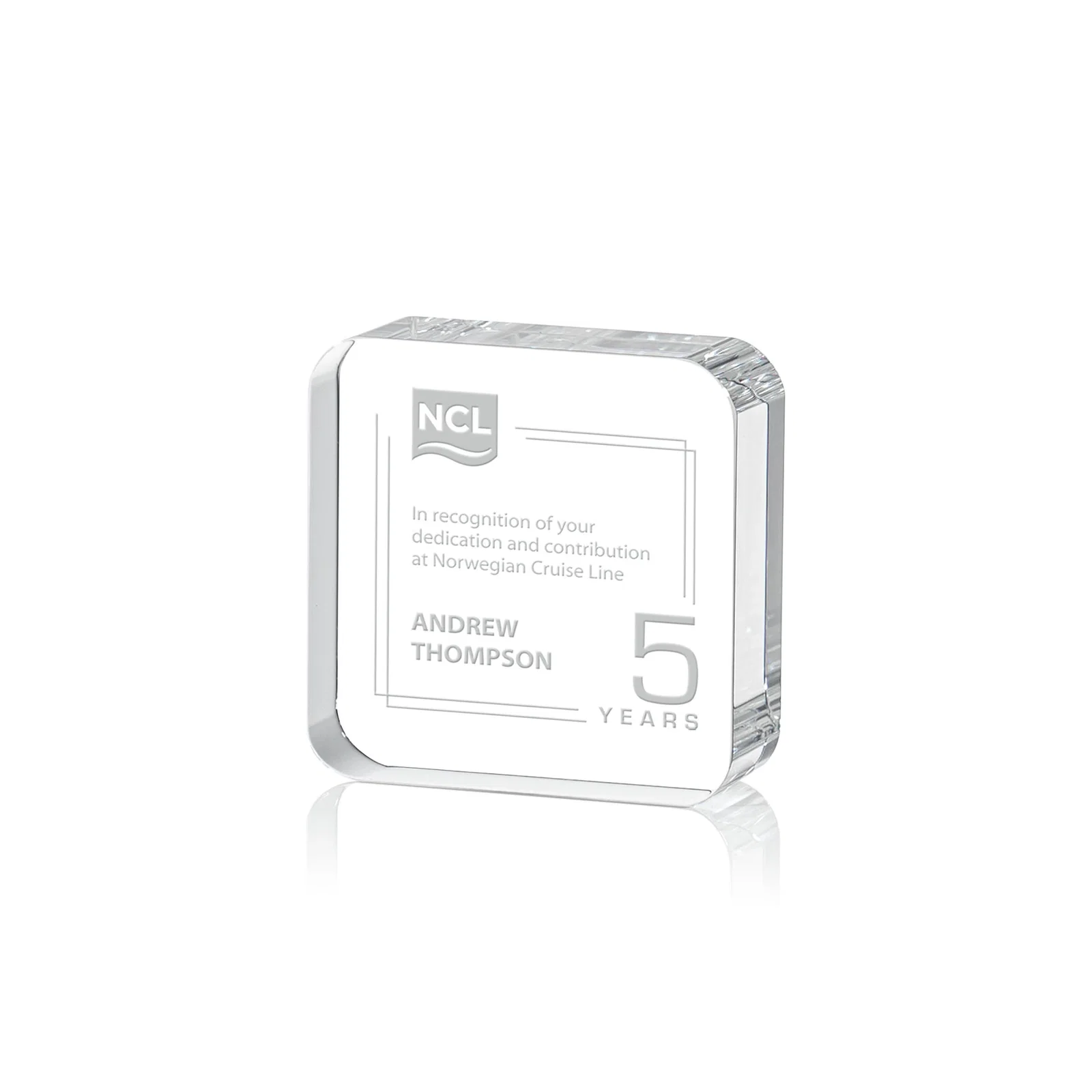 Custom Optical Crystal Award Shaped like a Rounded App Icon, desk awards for corporate award ceremonies