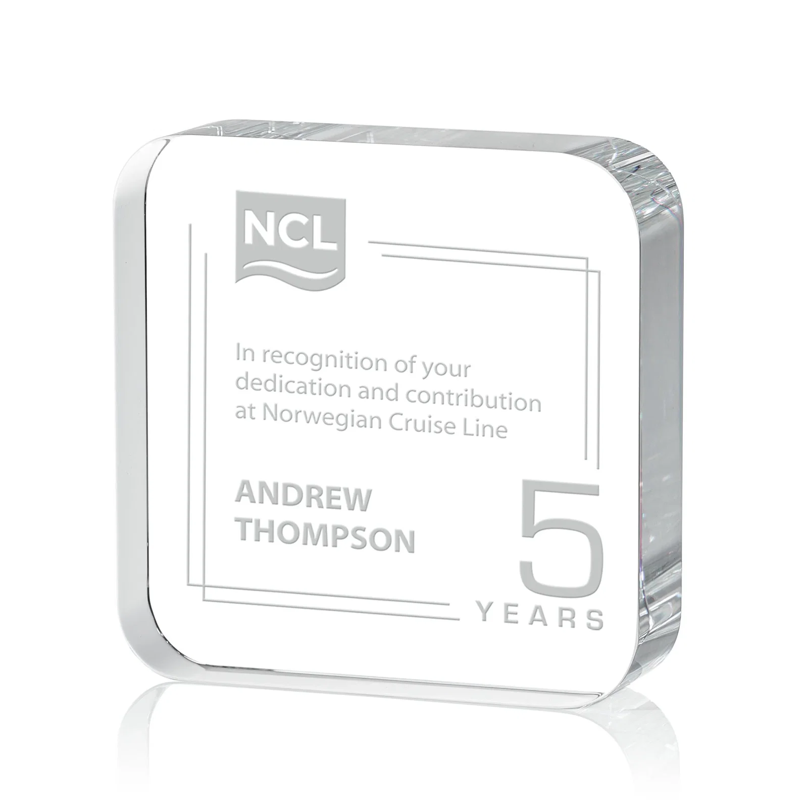 Custom Optical Crystal Award Shaped like a Rounded App Icon, desk awards for retirement presentations