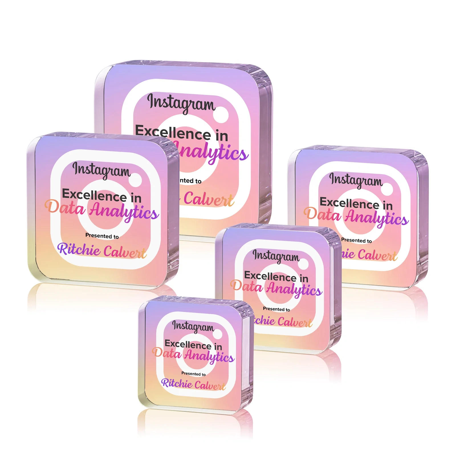 Custom Optical Crystal Award Shaped like a Rounded App Icon, desk awards for donor appreciation
