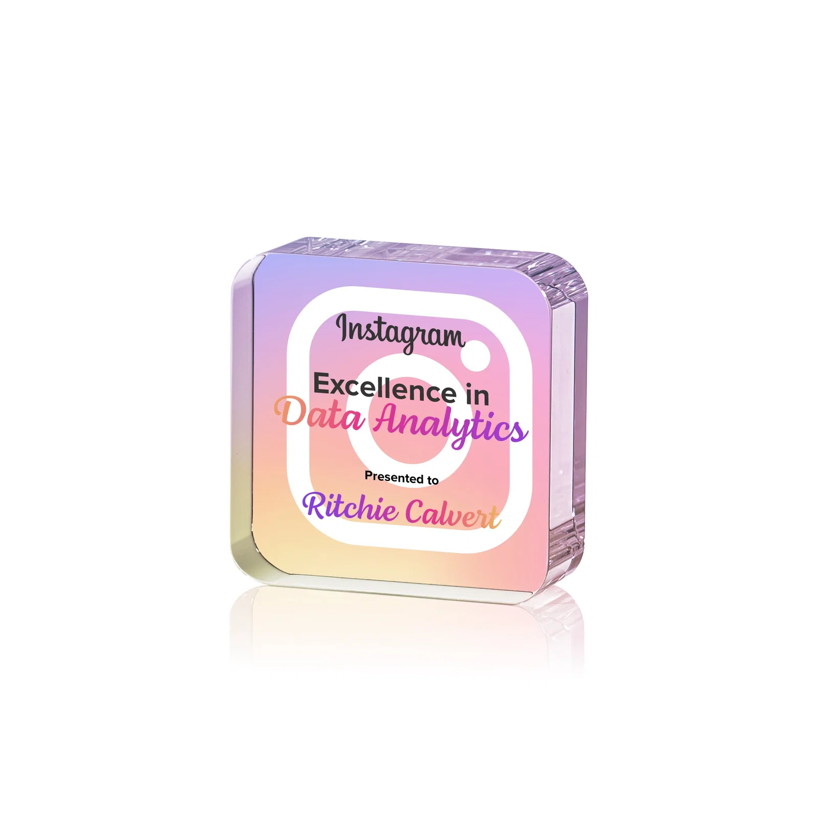 Custom Optical Crystal Award Shaped like a Rounded App Icon, desk awards for graduation ceremonies