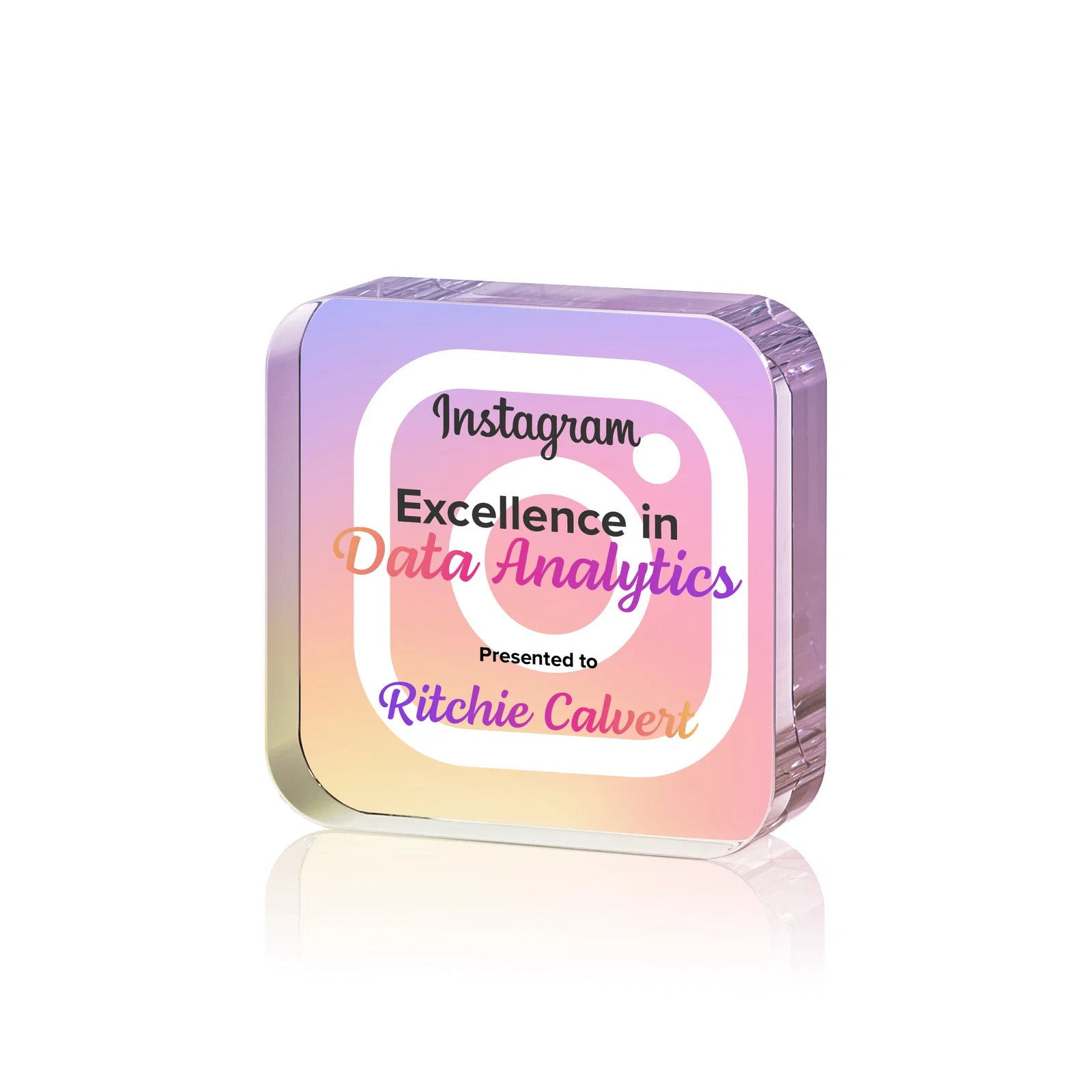 Custom Optical Crystal Award Shaped like a Rounded App Icon, desk awards for safety achievement programs