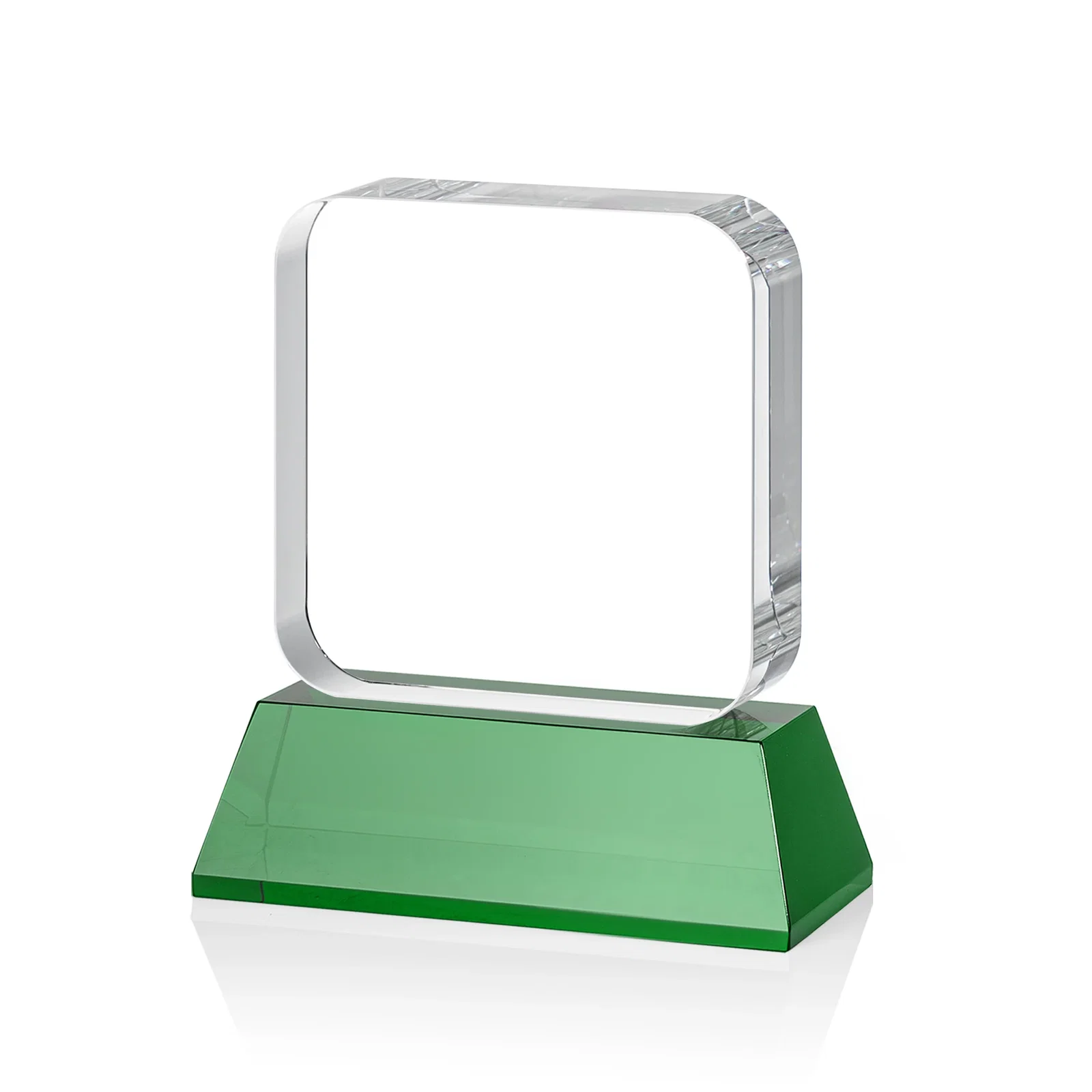 Personalized Rounded-Edge Optical Crystal Block Award on an Amber Crystal Base, awards, with your logo for retirement presentations