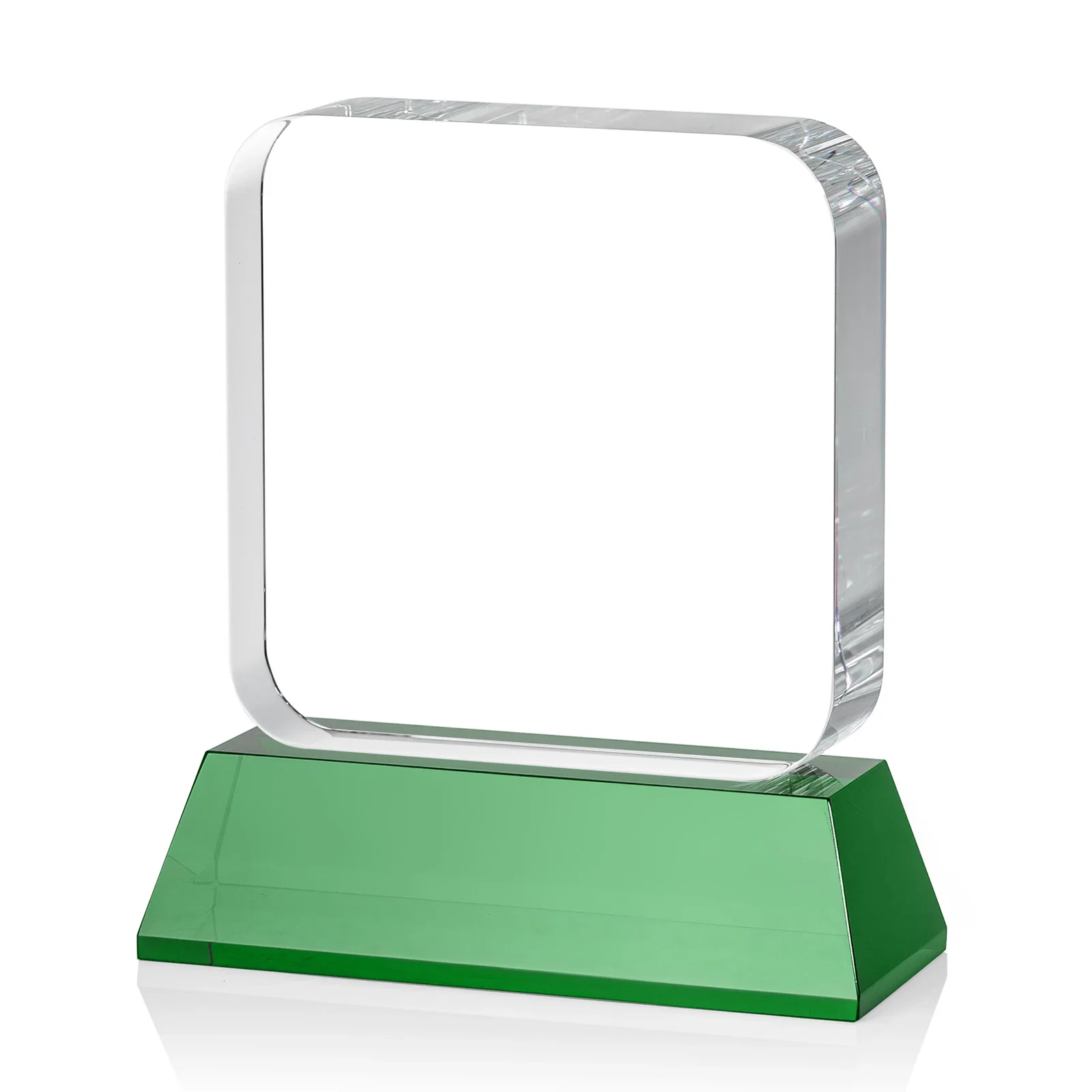 Personalized Rounded-Edge Optical Crystal Block Award on an Amber Crystal Base, awards, with your logo for donor appreciation