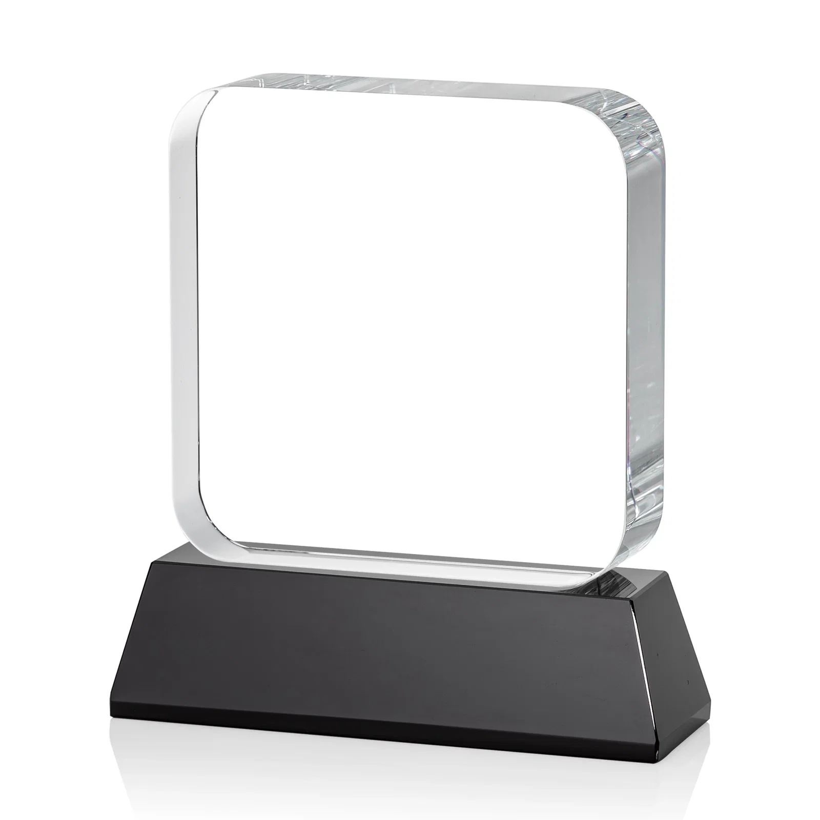 Personalized Rounded-Edge Optical Crystal Block Award on an Amber Crystal Base, awards, with your logo for company anniversary events