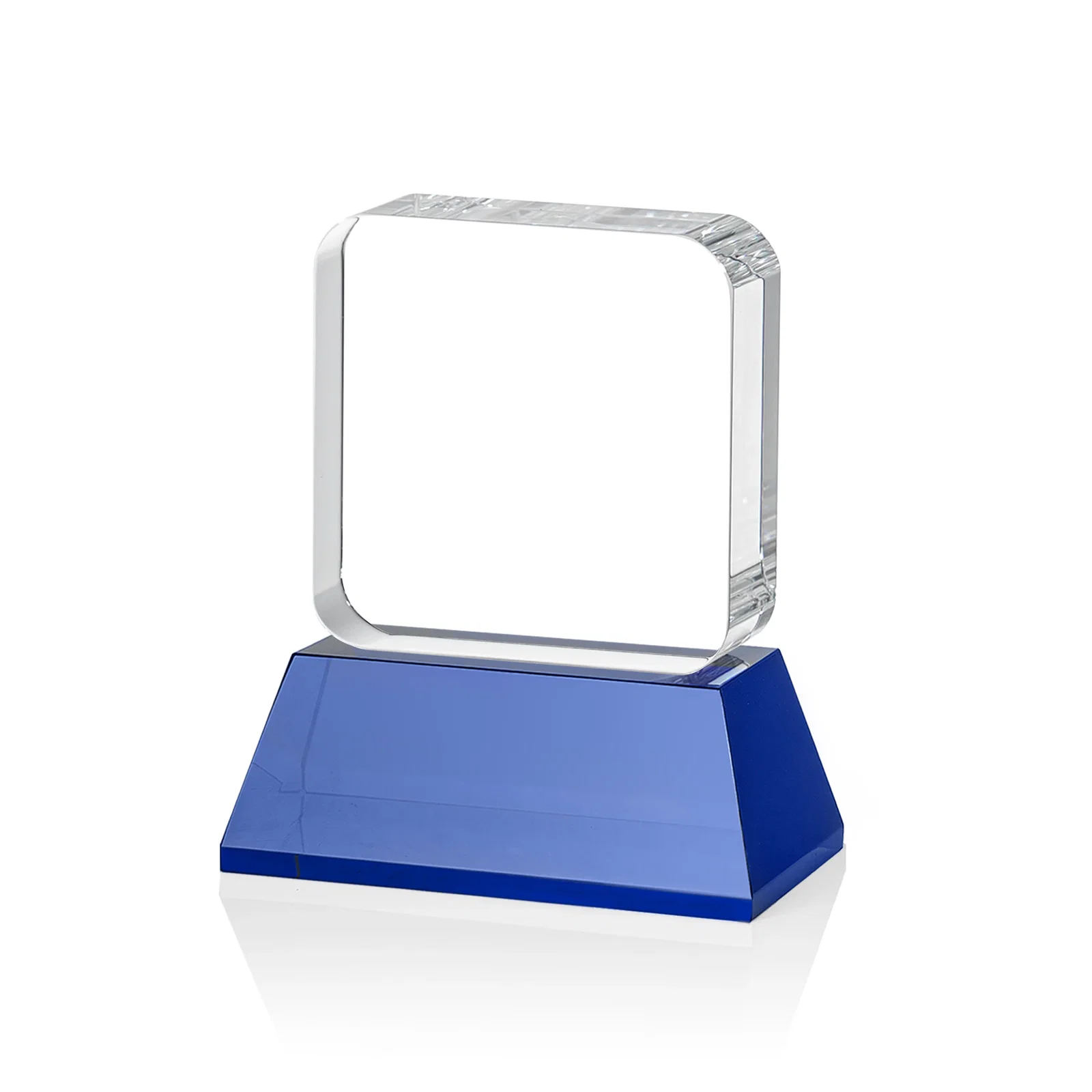 Promotional Rounded-Edge Optical Crystal Block Award on an Amber Crystal Base, awards, with your logo for corporate award ceremonies
