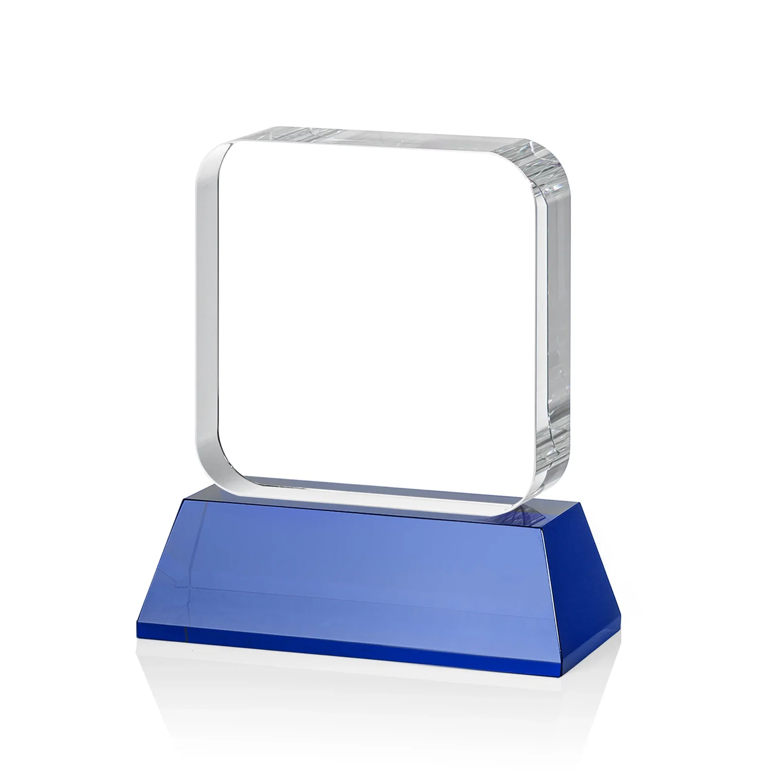 Promotional Rounded-Edge Optical Crystal Block Award on an Amber Crystal Base, awards, with your logo for service anniversary gifts
