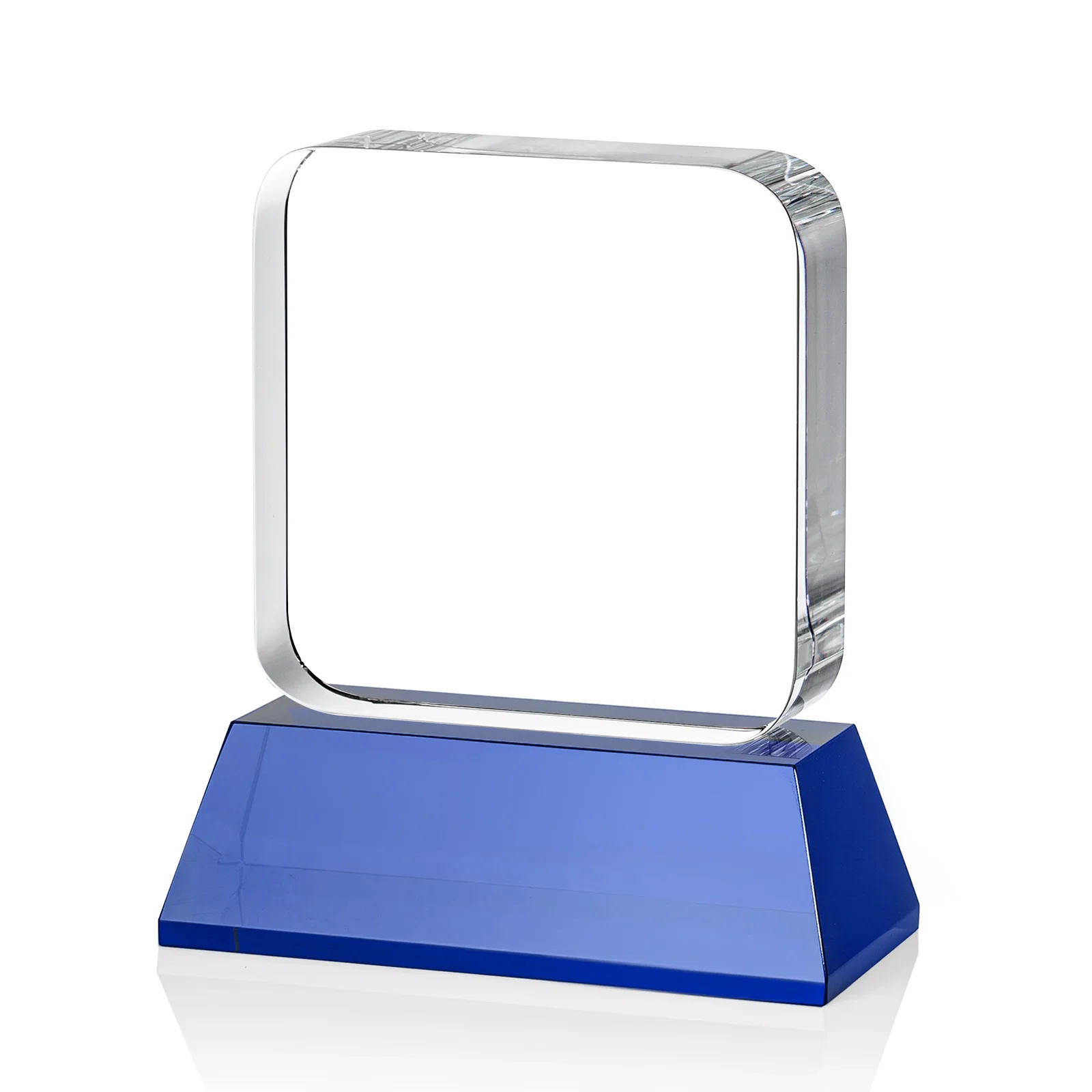 Promotional Rounded-Edge Optical Crystal Block Award on an Amber Crystal Base, awards, with your logo for sales achievement awards