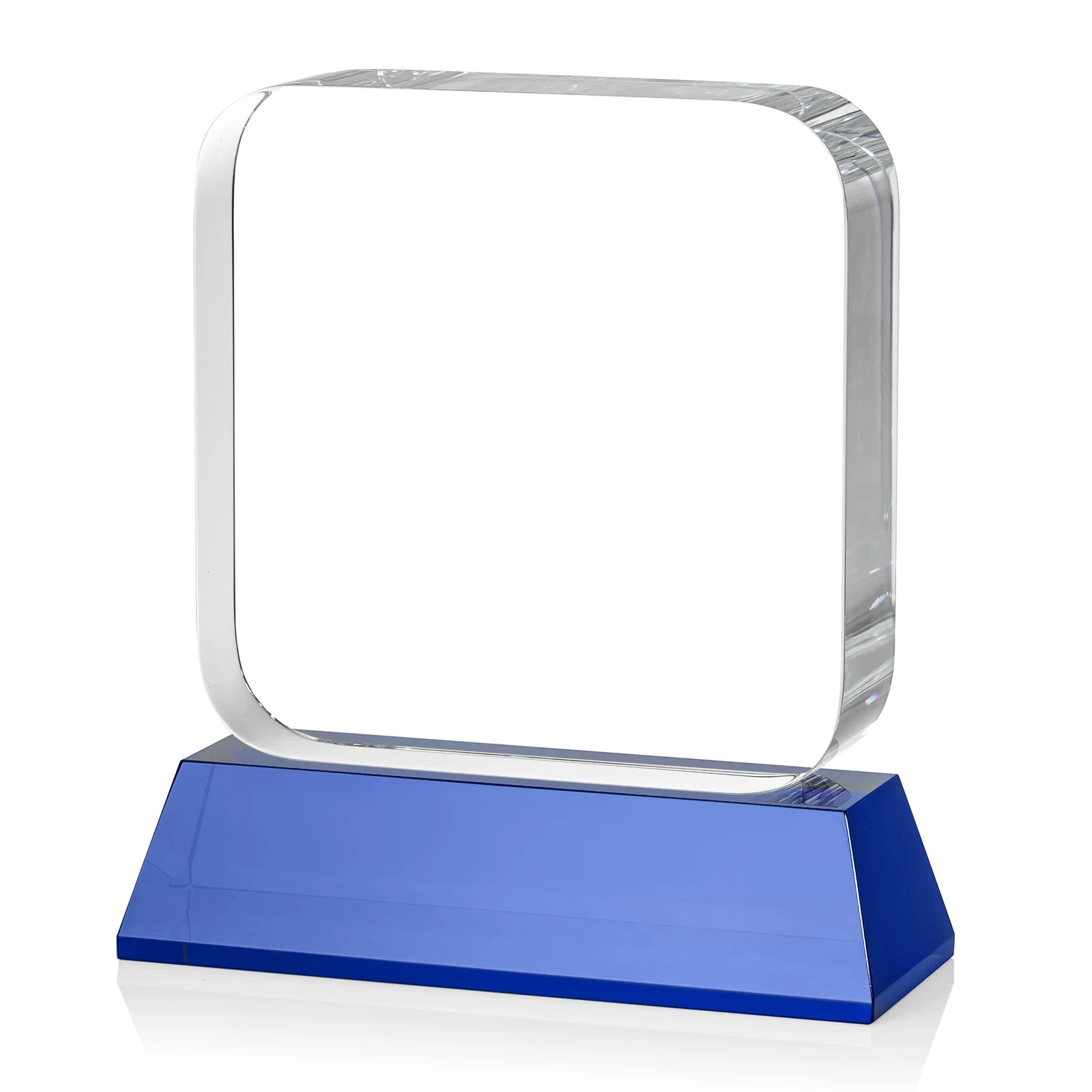 Promotional Rounded-Edge Optical Crystal Block Award on an Amber Crystal Base, awards, with your logo for team milestone celebrations