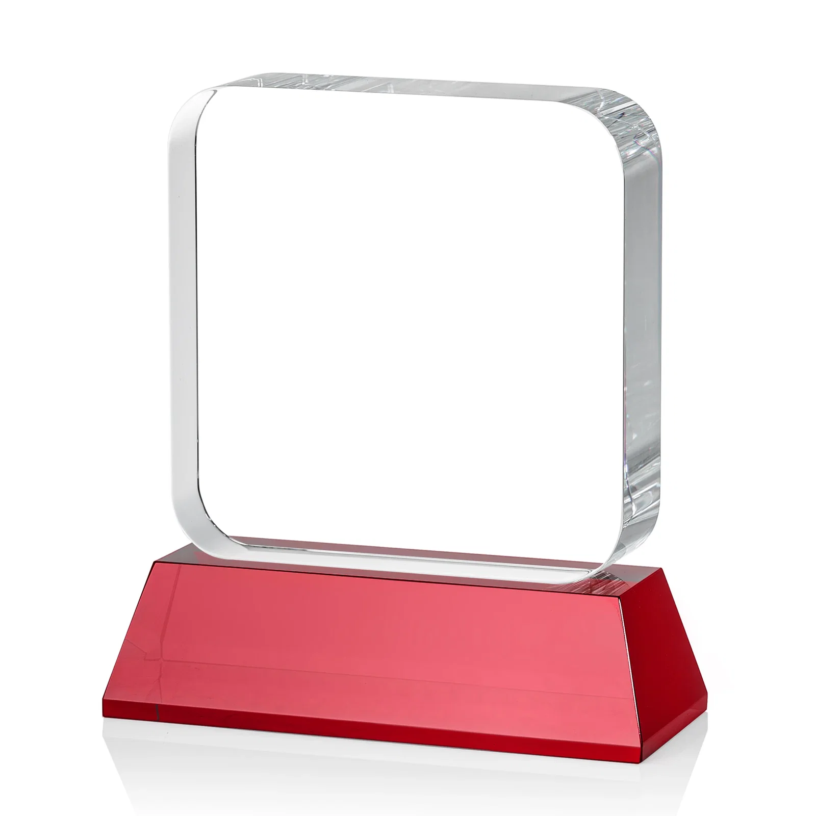 Promotional Rounded-Edge Optical Crystal Block Award on an Amber Crystal Base, awards, with your logo for volunteer appreciation
