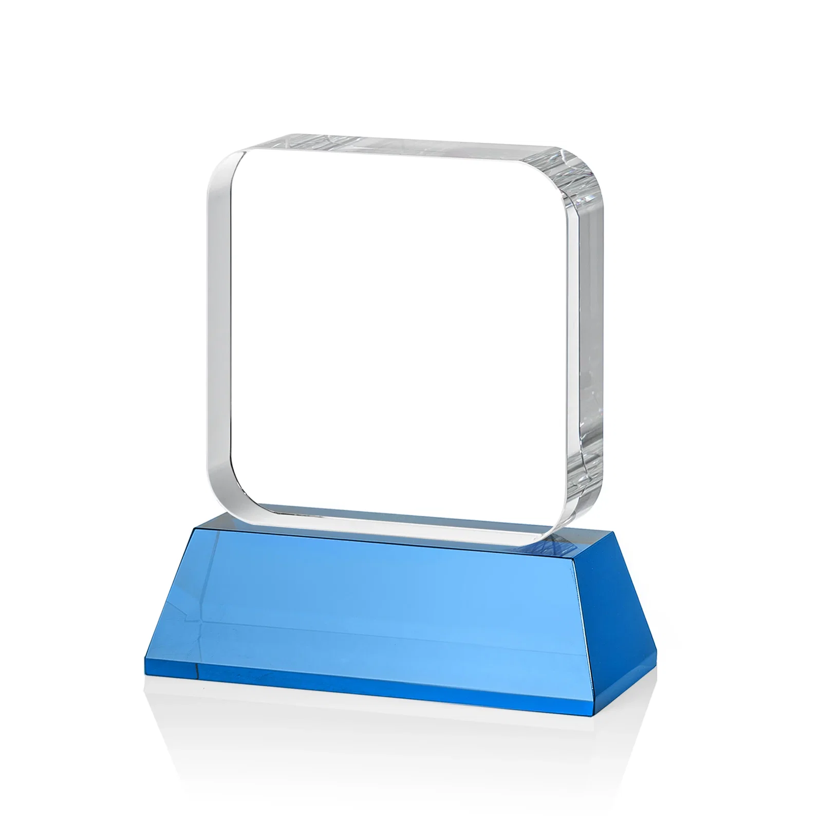 Promotional Rounded-Edge Optical Crystal Block Award on an Amber Crystal Base, awards, with your logo for company anniversary events