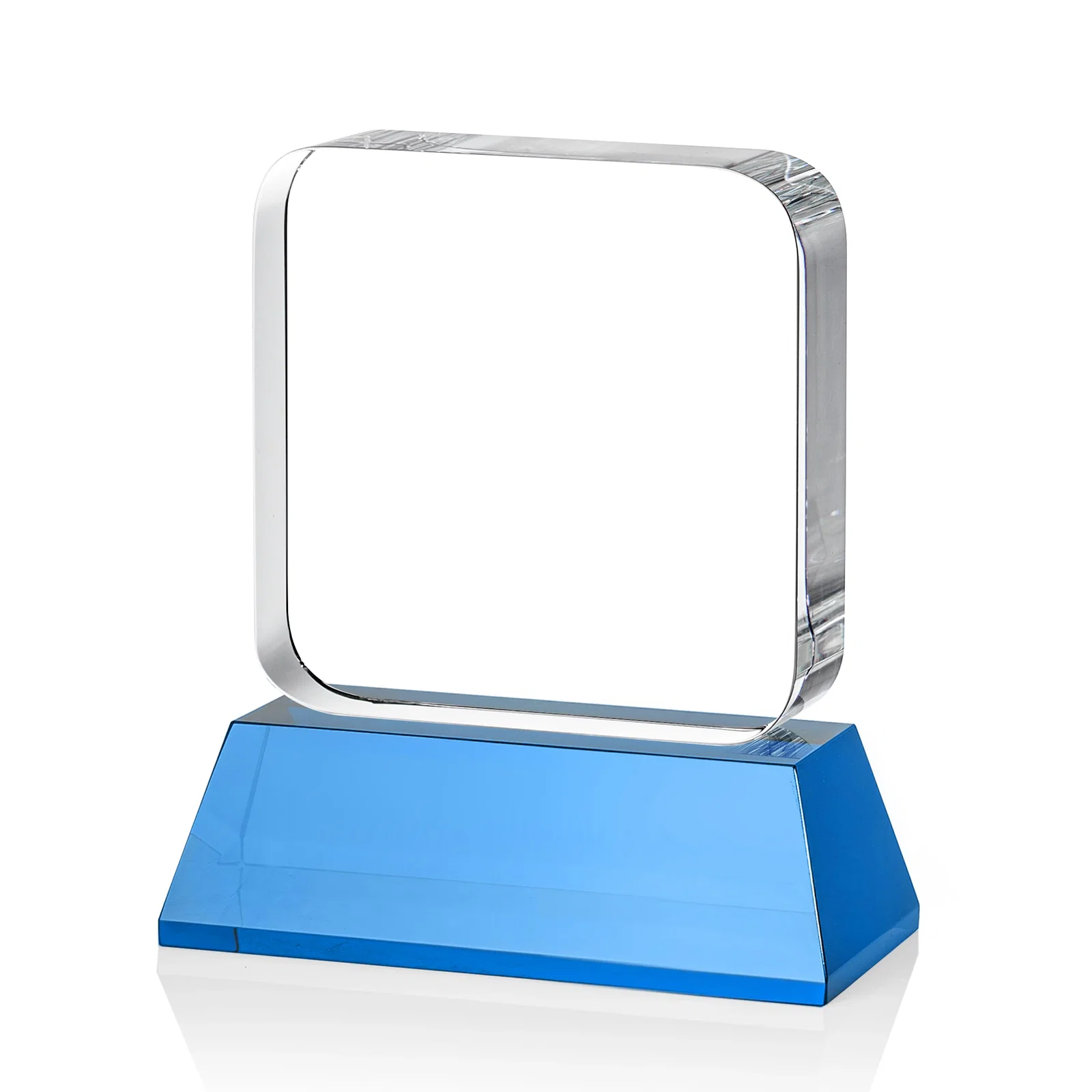 Branded Rounded-Edge Optical Crystal Block Award on an Amber Crystal Base, awards, with your logo for employee recognition
