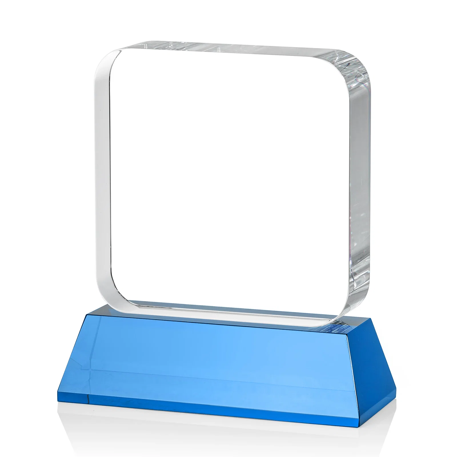 Branded Rounded-Edge Optical Crystal Block Award on an Amber Crystal Base, awards, with your logo for corporate award ceremonies