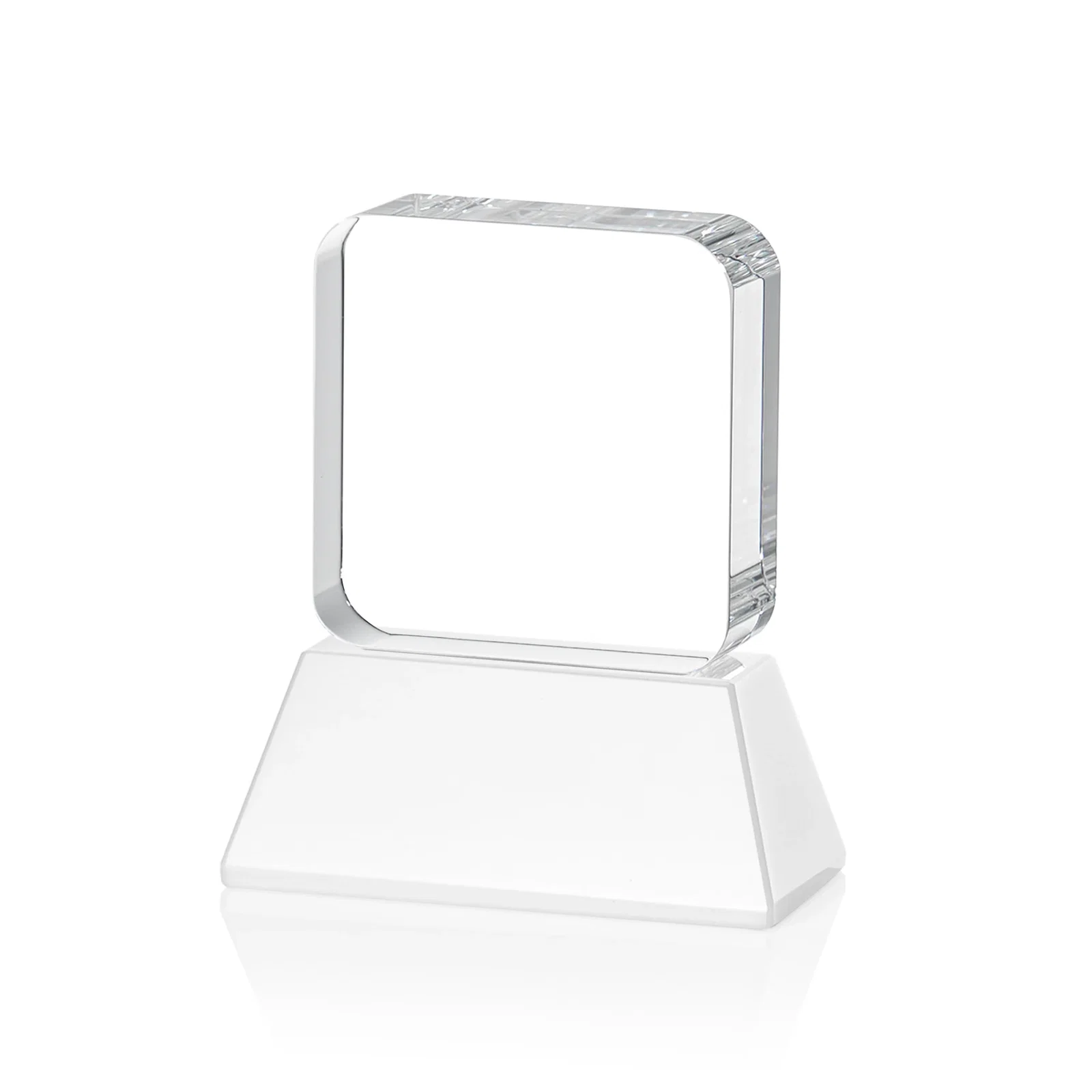 Branded Rounded-Edge Optical Crystal Block Award on an Amber Crystal Base, awards, with your logo for service anniversary gifts