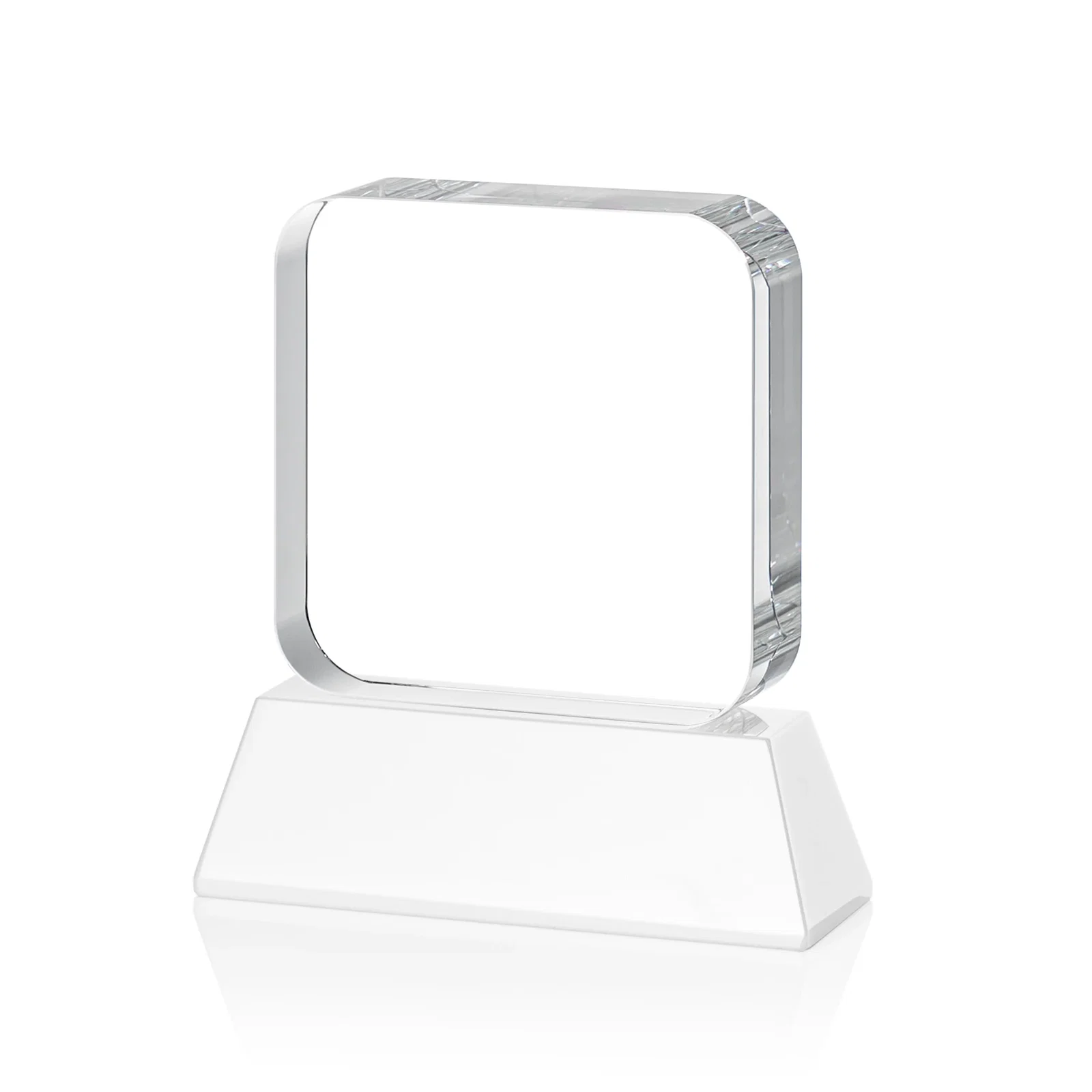 Branded Rounded-Edge Optical Crystal Block Award on an Amber Crystal Base, awards, with your logo for sales achievement awards