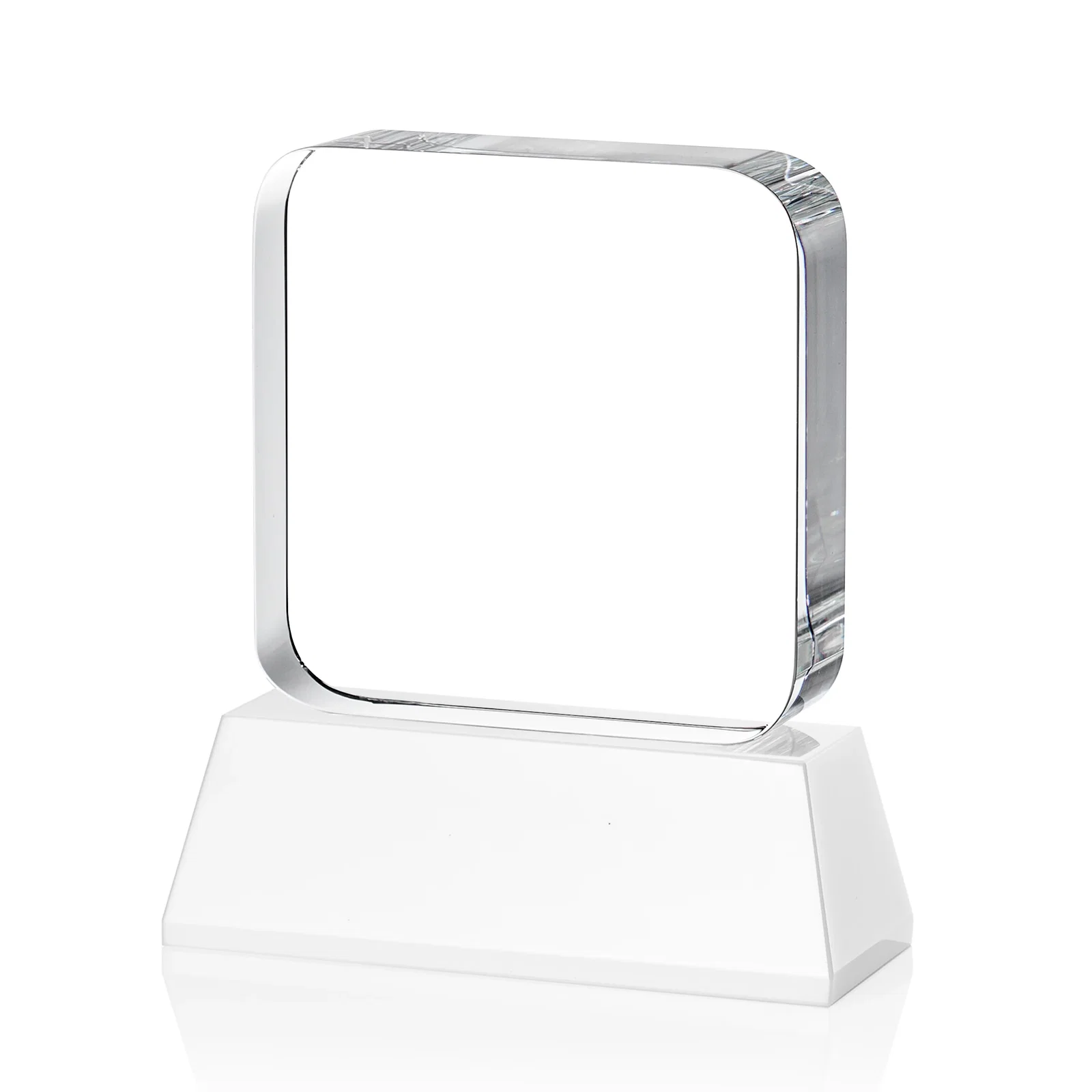 Branded Rounded-Edge Optical Crystal Block Award on an Amber Crystal Base, awards, with your logo for retirement presentations