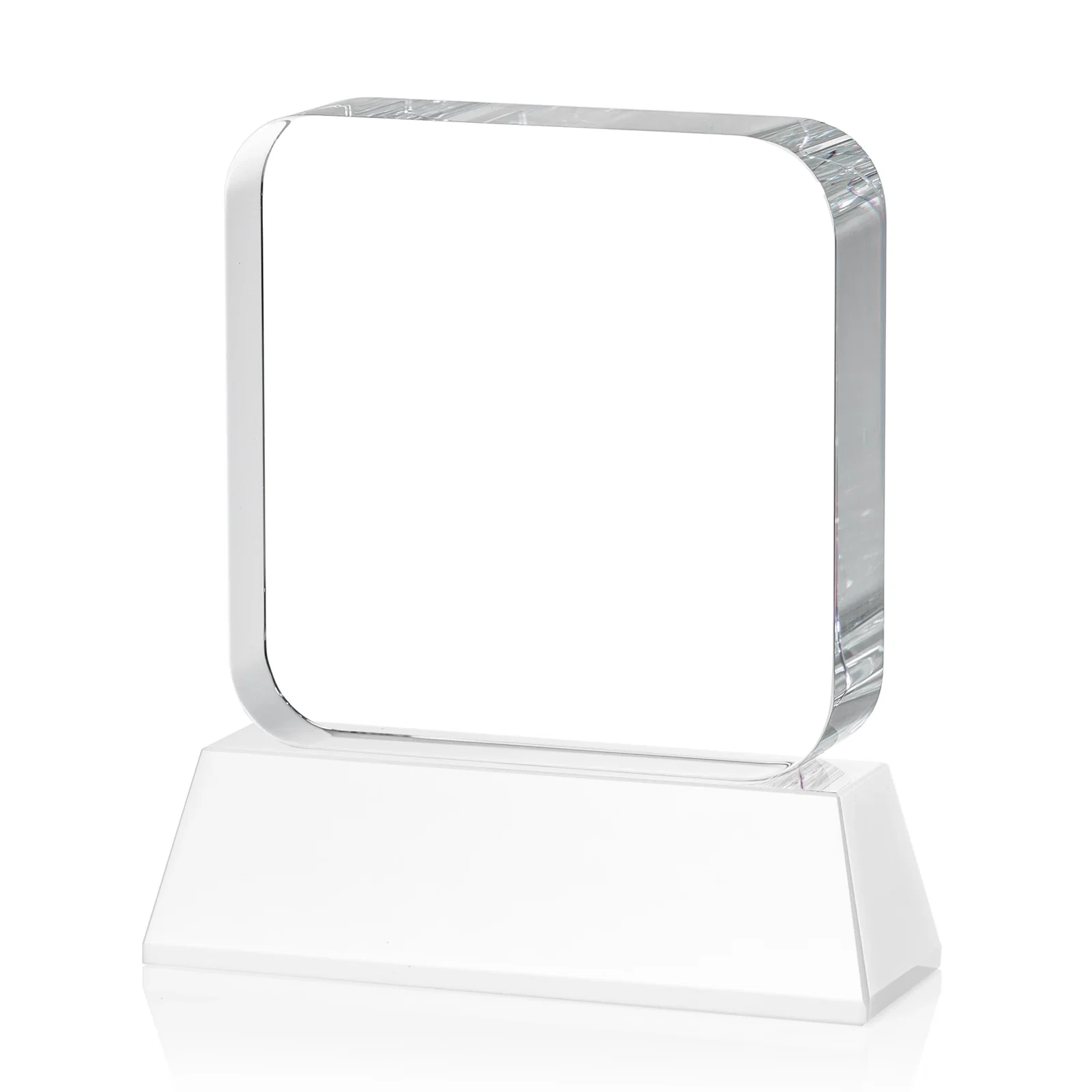 Branded Rounded-Edge Optical Crystal Block Award on an Amber Crystal Base, awards, with your logo for team milestone celebrations
