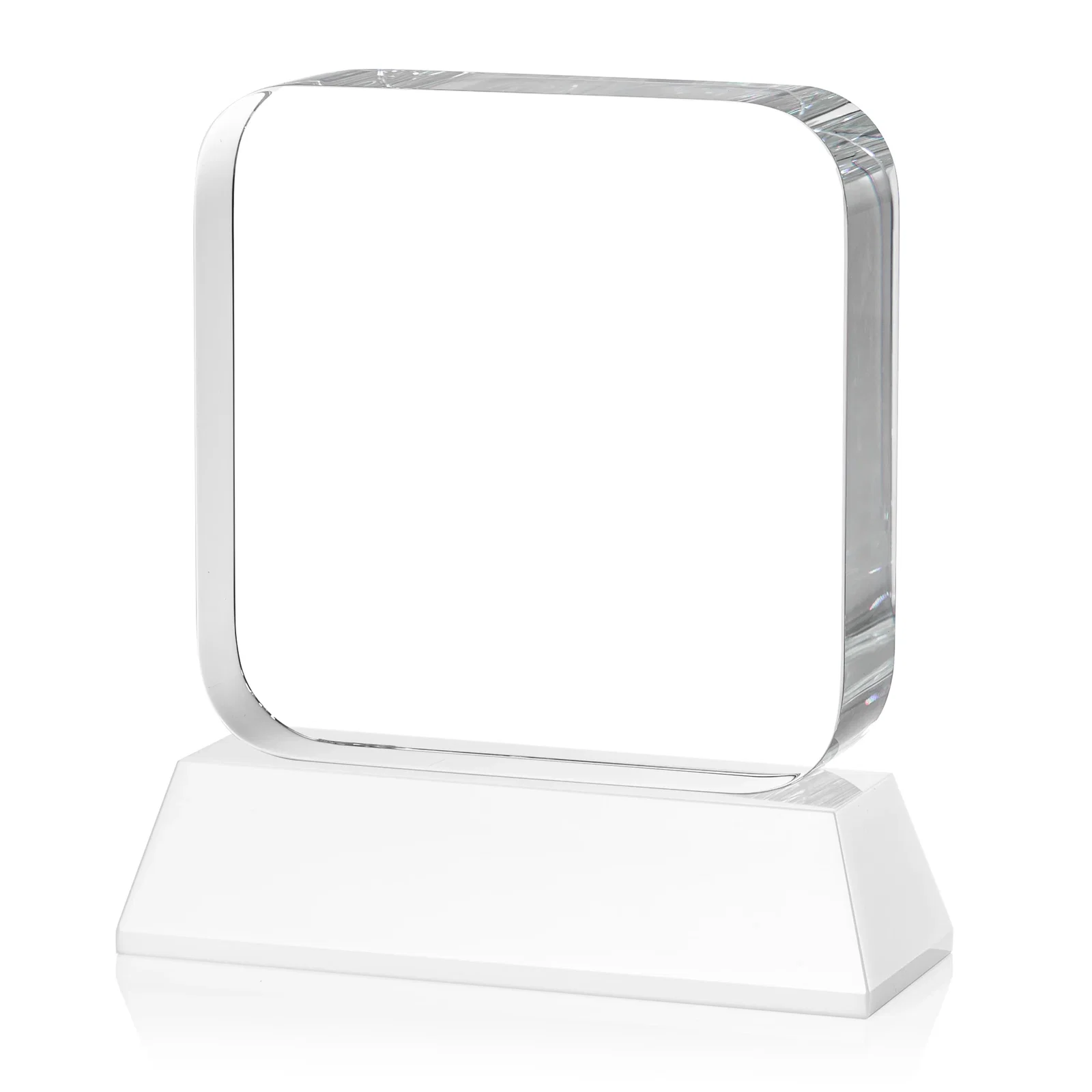Branded Rounded-Edge Optical Crystal Block Award on an Amber Crystal Base, awards, with your logo for donor appreciation
