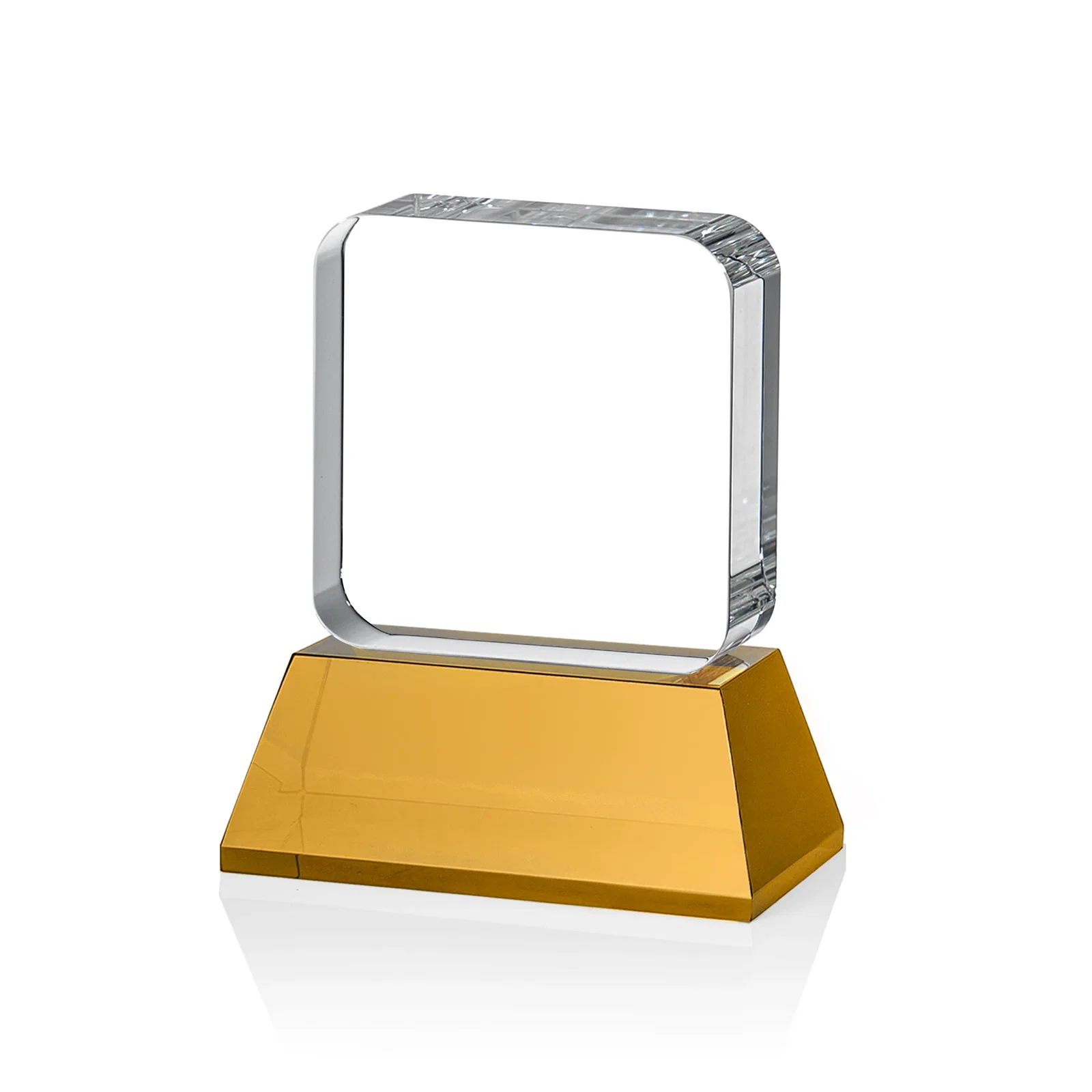 Branded Rounded-Edge Optical Crystal Block Award on an Amber Crystal Base, awards, with your logo for graduation ceremonies