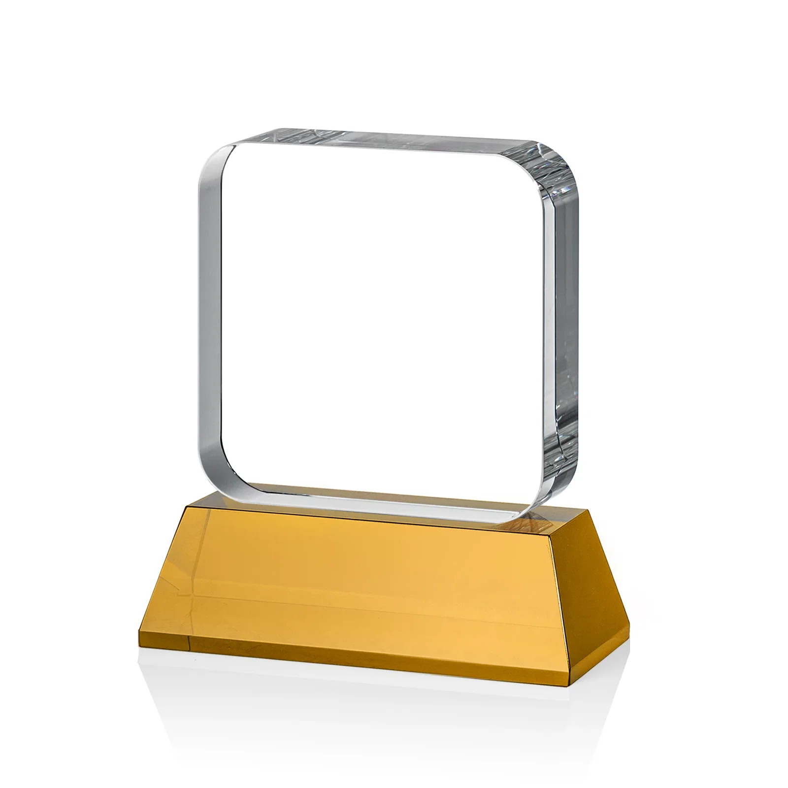 Branded Rounded-Edge Optical Crystal Block Award on an Amber Crystal Base, awards, with your logo for safety achievement programs