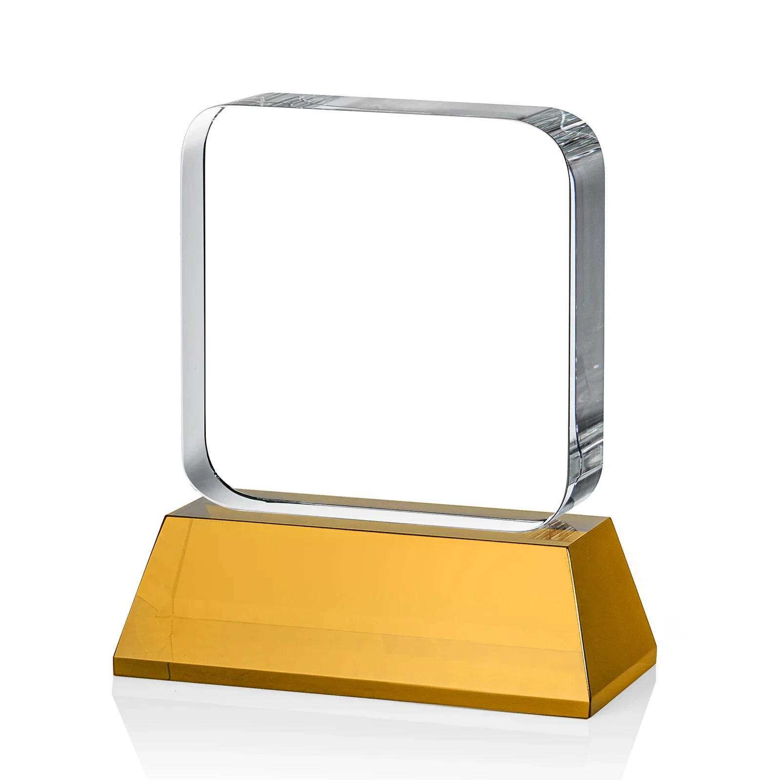 Branded Rounded-Edge Optical Crystal Block Award on an Amber Crystal Base, awards, with your logo for volunteer appreciation