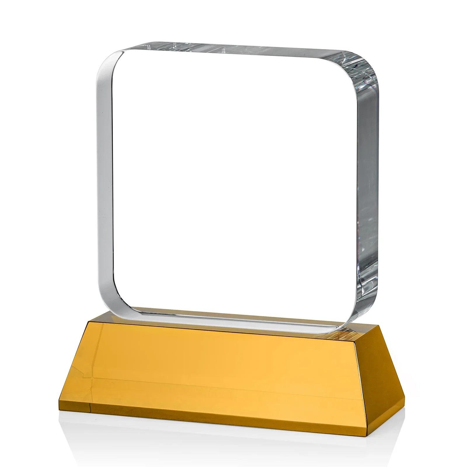 Branded Rounded-Edge Optical Crystal Block Award on an Amber Crystal Base, awards, with your logo for dealer and partner awards