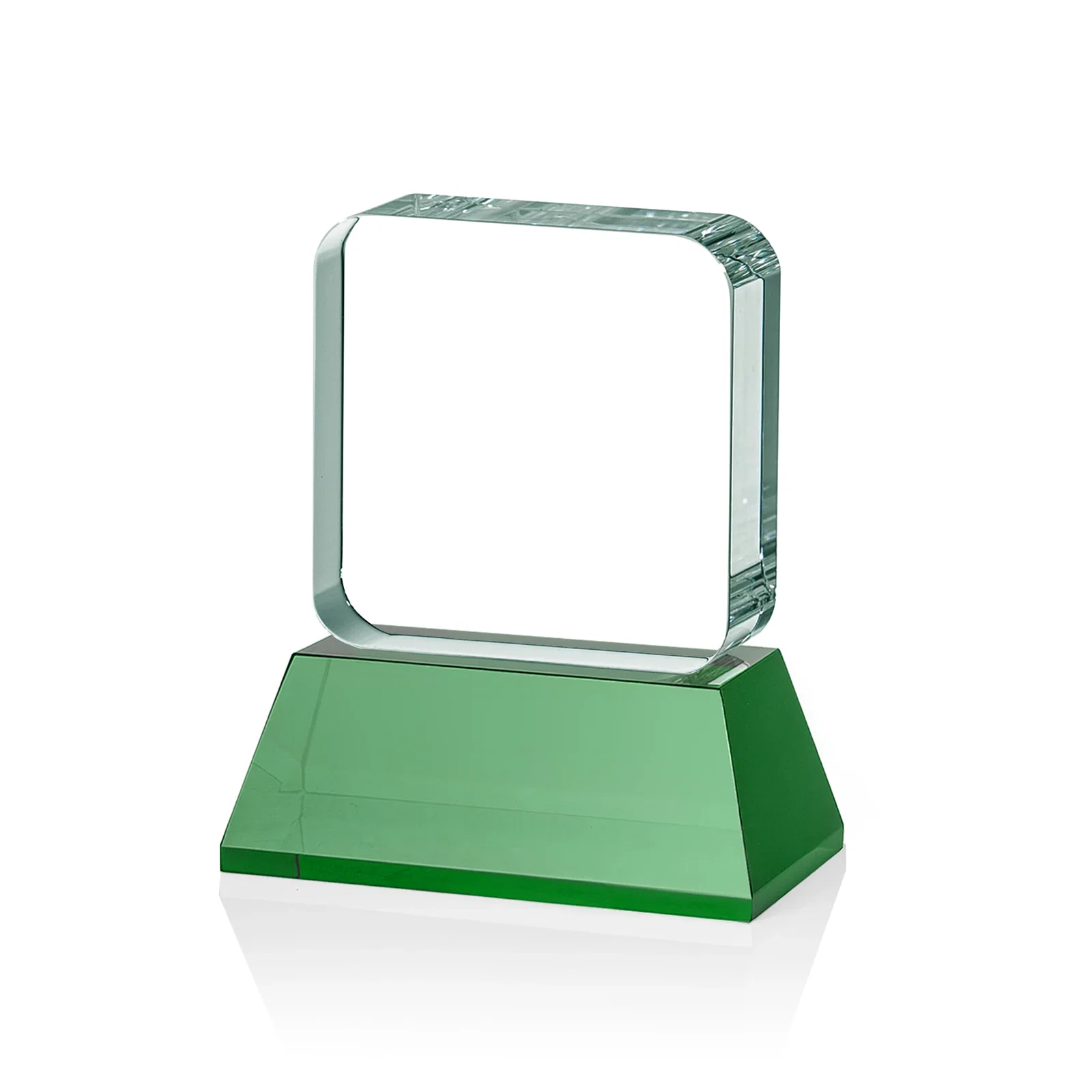 Custom printed Rounded-Edge Optical Crystal Block Award on an Amber Crystal Base, awards, with your logo for employee recognition