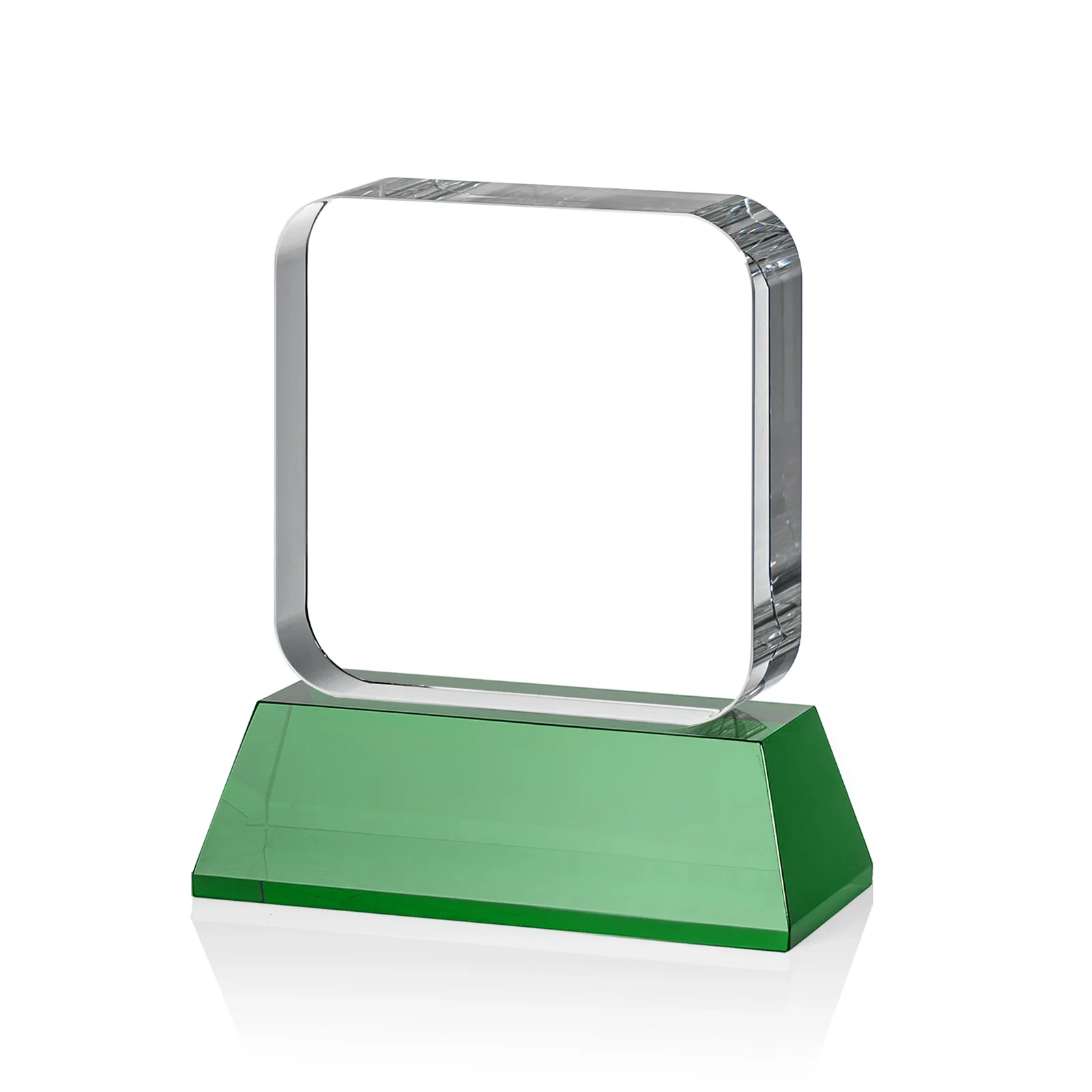 Custom printed Rounded-Edge Optical Crystal Block Award on an Amber Crystal Base, awards, with your logo for corporate award ceremonies