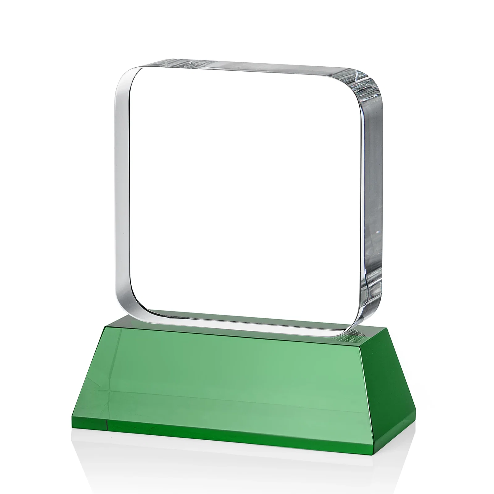 Custom printed Rounded-Edge Optical Crystal Block Award on an Amber Crystal Base, awards, with your logo for service anniversary gifts