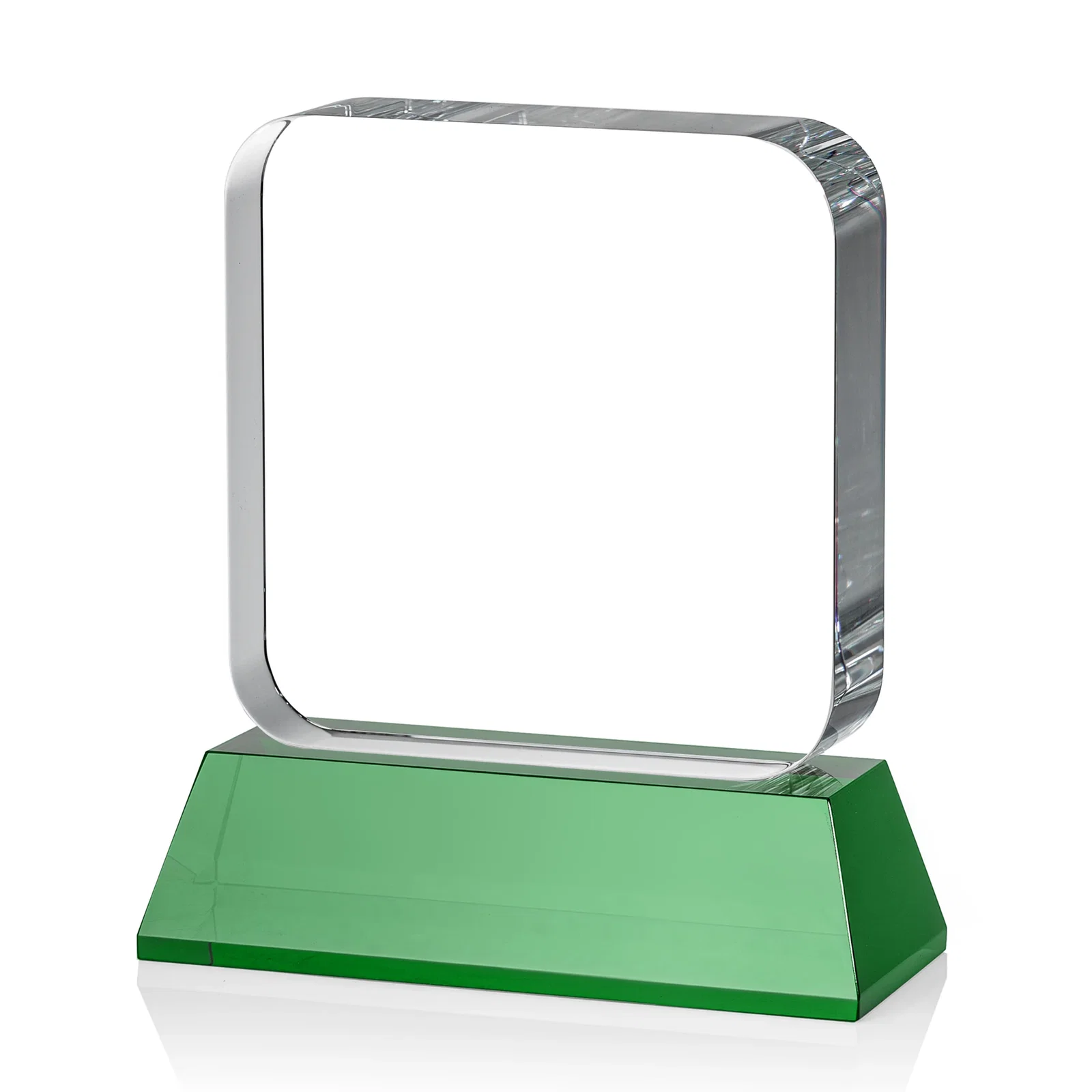 Custom printed Rounded-Edge Optical Crystal Block Award on an Amber Crystal Base, awards, with your logo for sales achievement awards