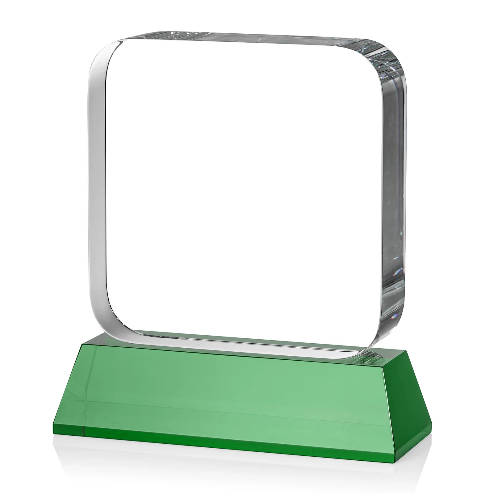 Custom printed Rounded-Edge Optical Crystal Block Award on an Amber Crystal Base, awards, with your logo for retirement presentations