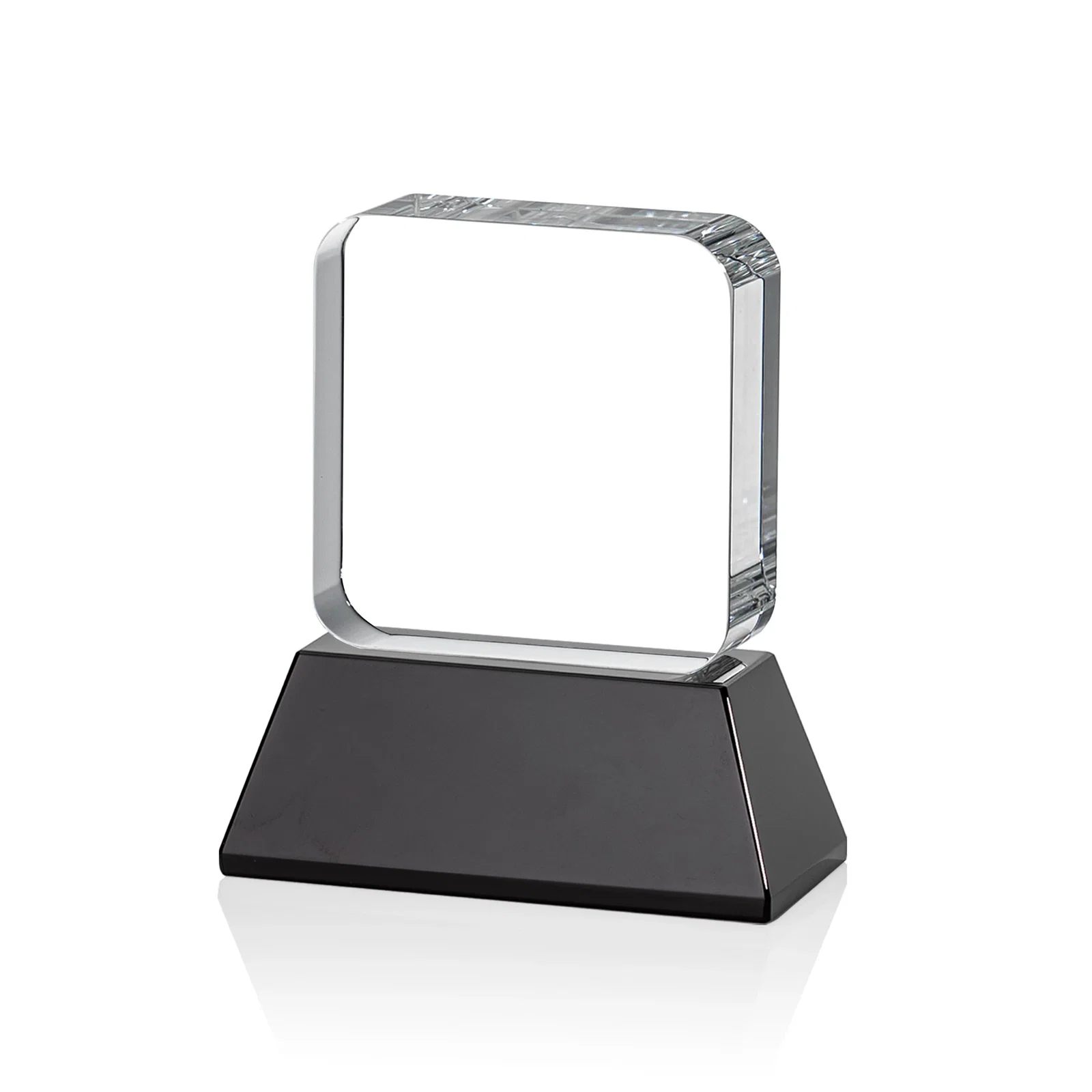 Custom printed Rounded-Edge Optical Crystal Block Award on an Amber Crystal Base, awards, with your logo for team milestone celebrations