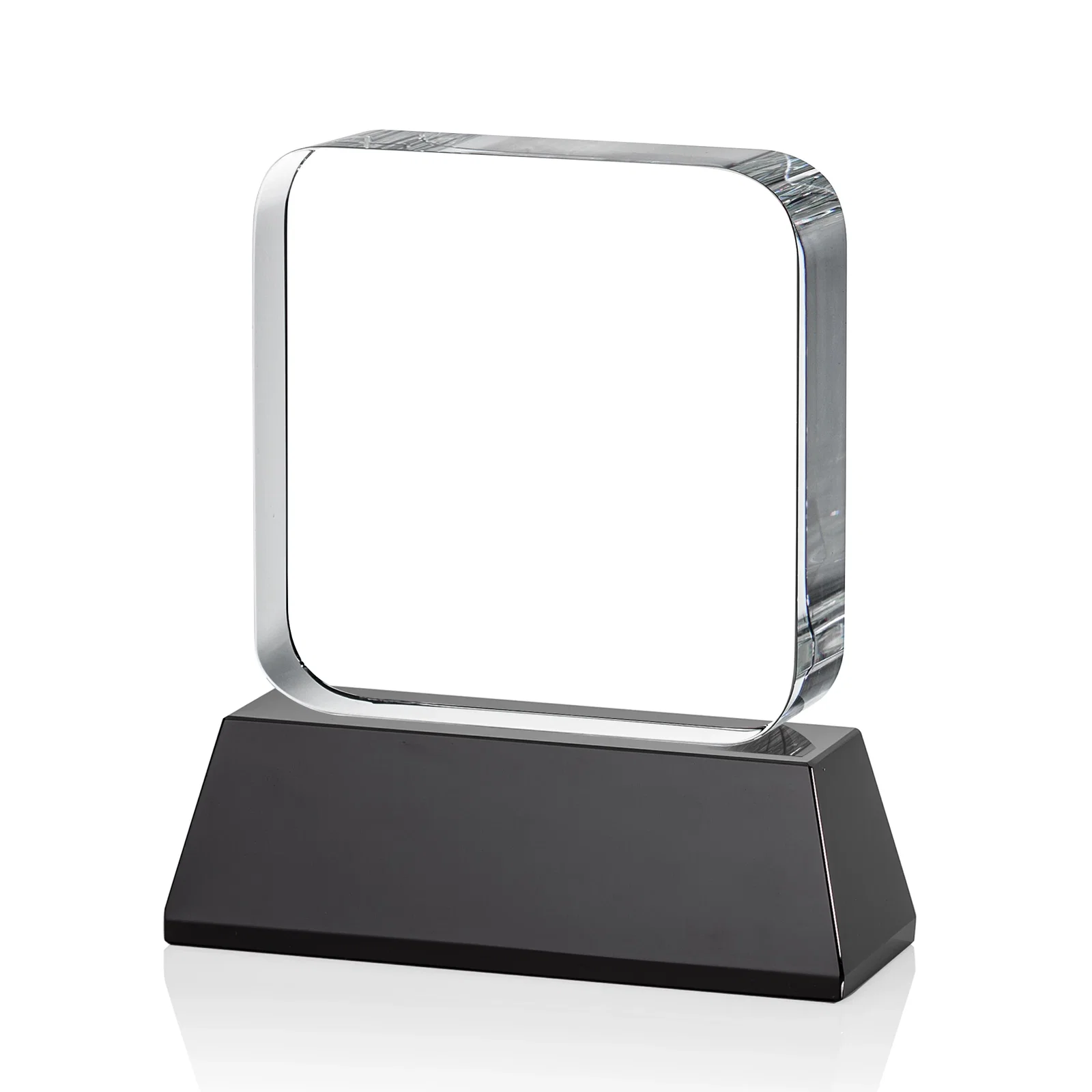 Custom printed Rounded-Edge Optical Crystal Block Award on an Amber Crystal Base, awards, with your logo for donor appreciation