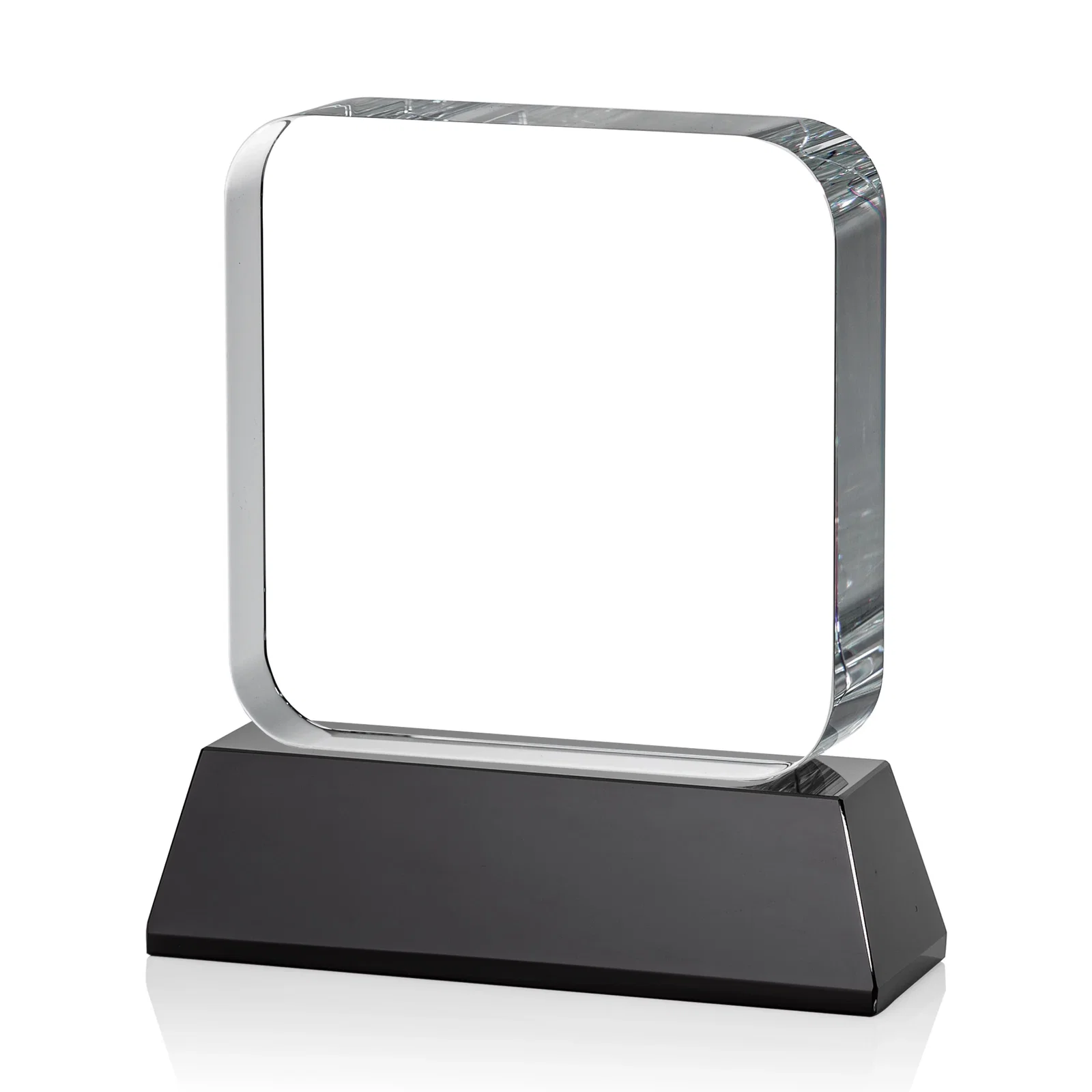 Custom printed Rounded-Edge Optical Crystal Block Award on an Amber Crystal Base, awards, with your logo for graduation ceremonies