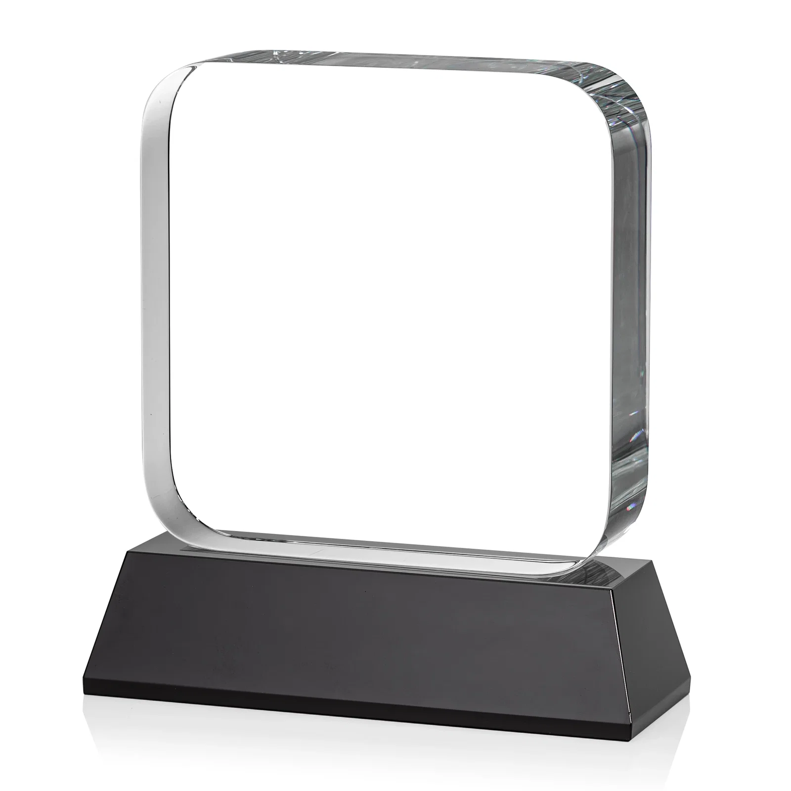 Custom printed Rounded-Edge Optical Crystal Block Award on an Amber Crystal Base, awards, with your logo for safety achievement programs