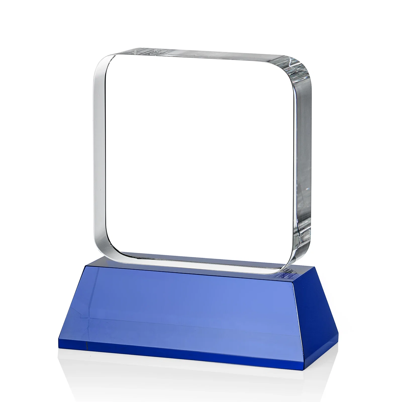 Custom printed Rounded-Edge Optical Crystal Block Award on an Amber Crystal Base, awards, with your logo for company anniversary events