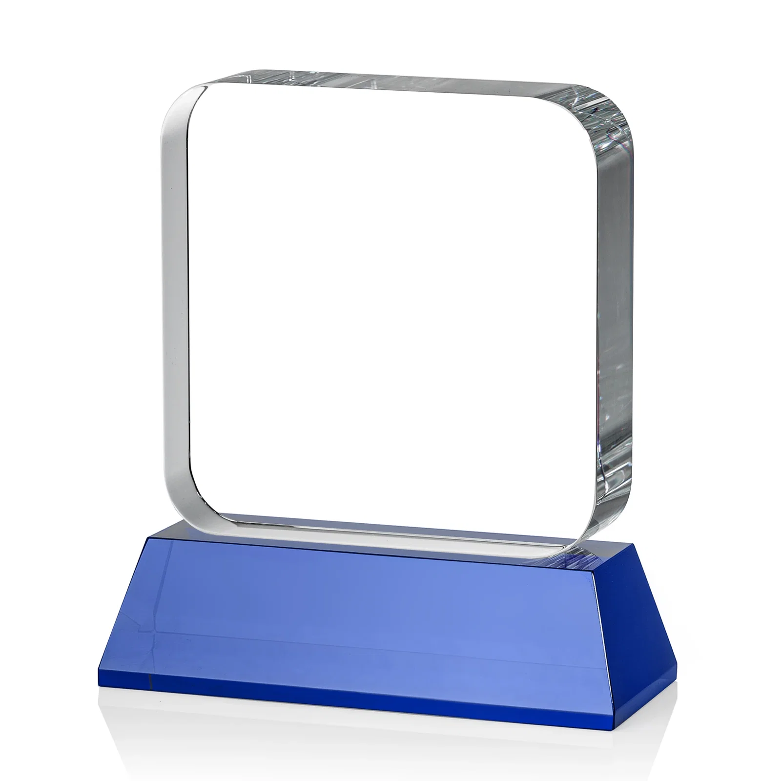 Customized Rounded-Edge Optical Crystal Block Award on an Amber Crystal Base, awards, with your logo for employee recognition