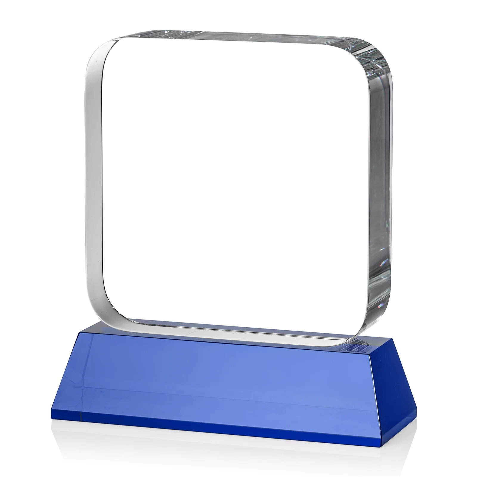 Customized Rounded-Edge Optical Crystal Block Award on an Amber Crystal Base, awards, with your logo for corporate award ceremonies