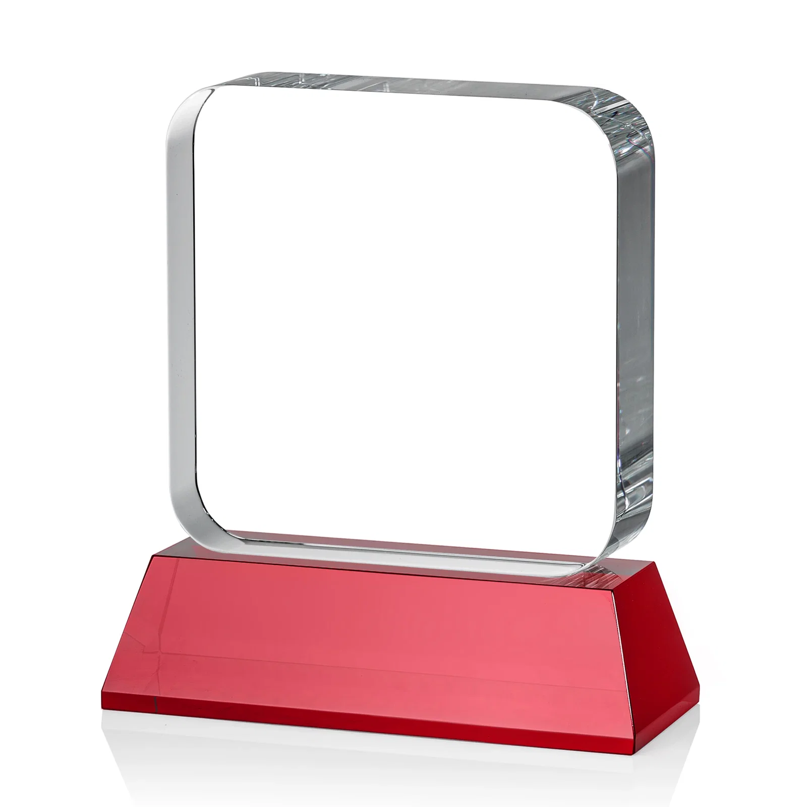 Customized Rounded-Edge Optical Crystal Block Award on an Amber Crystal Base, awards, with your logo for retirement presentations