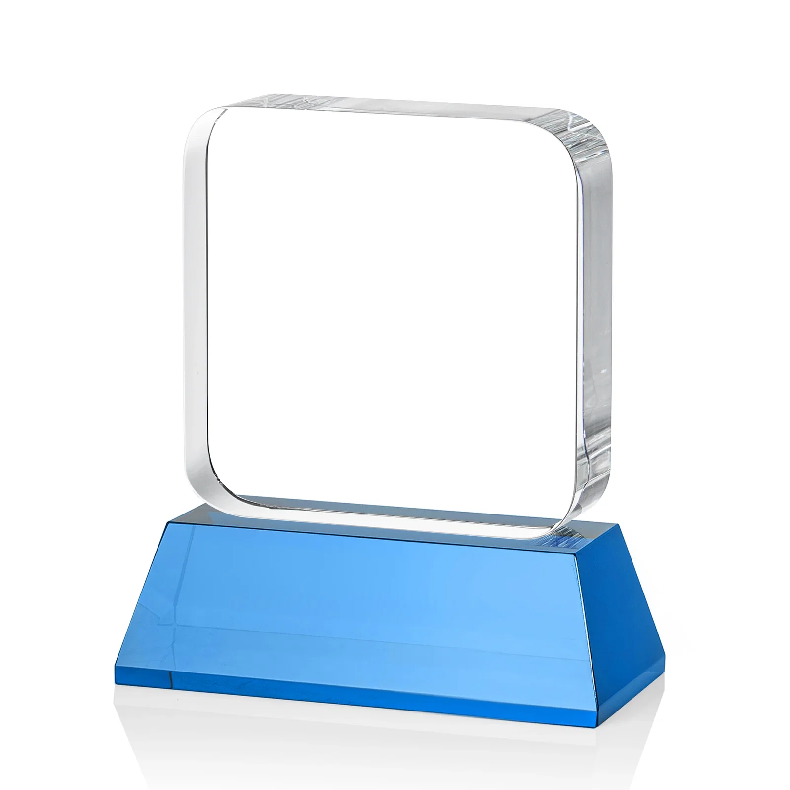 Customized Rounded-Edge Optical Crystal Block Award on an Amber Crystal Base, awards, with your logo for team milestone celebrations