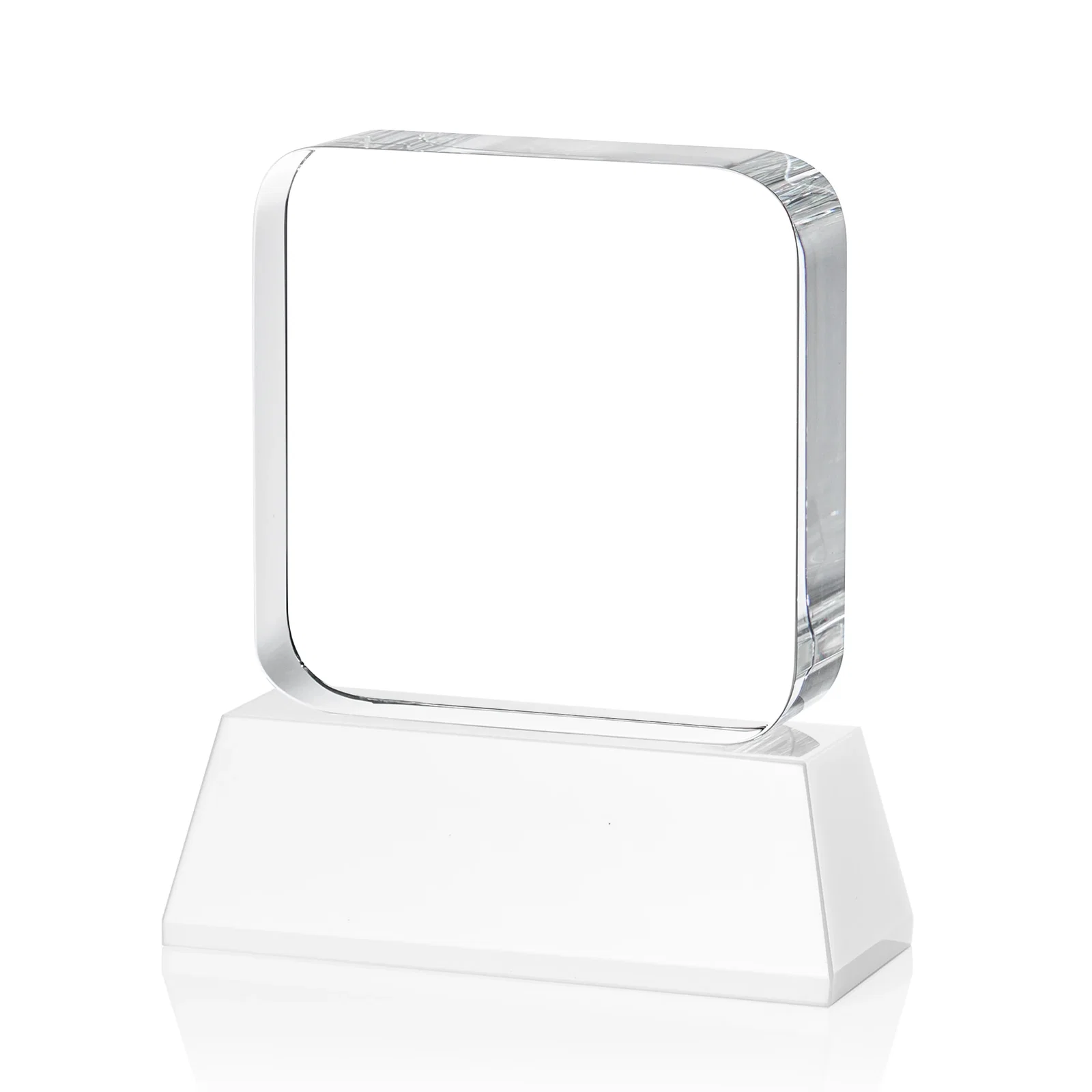 Customized Rounded-Edge Optical Crystal Block Award on an Amber Crystal Base, awards, with your logo for donor appreciation