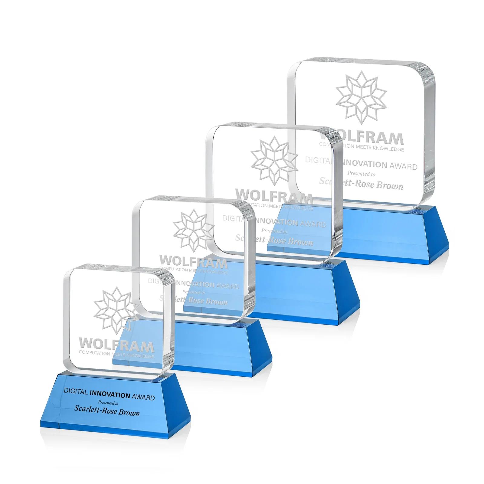 Promotional Rounded-Edge Optical Crystal Block Award on an Amber Crystal Base, awards for dealer and partner awards
