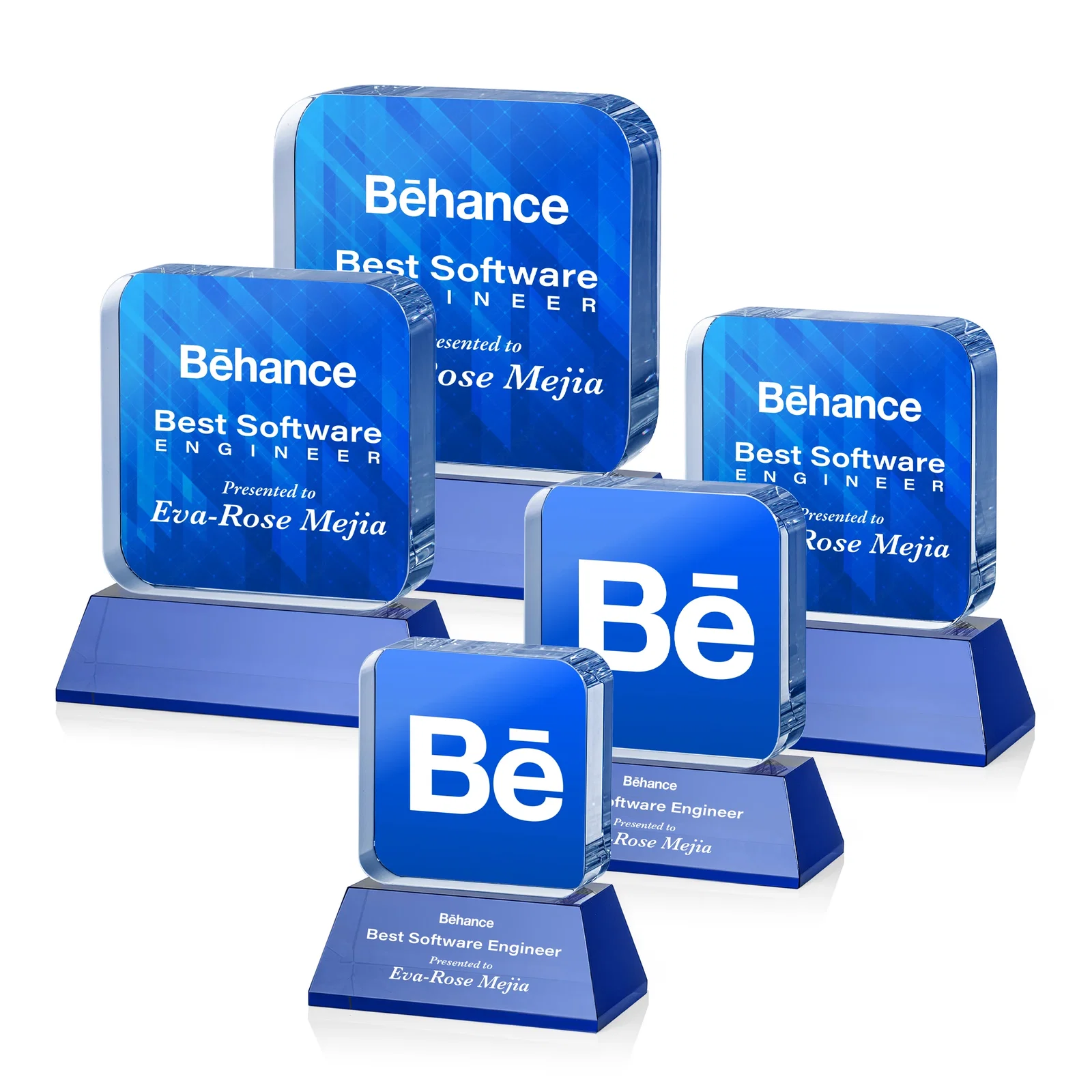 Customized Rounded-Edge Optical Crystal Block Award on an Amber Crystal Base, awards for safety achievement programs