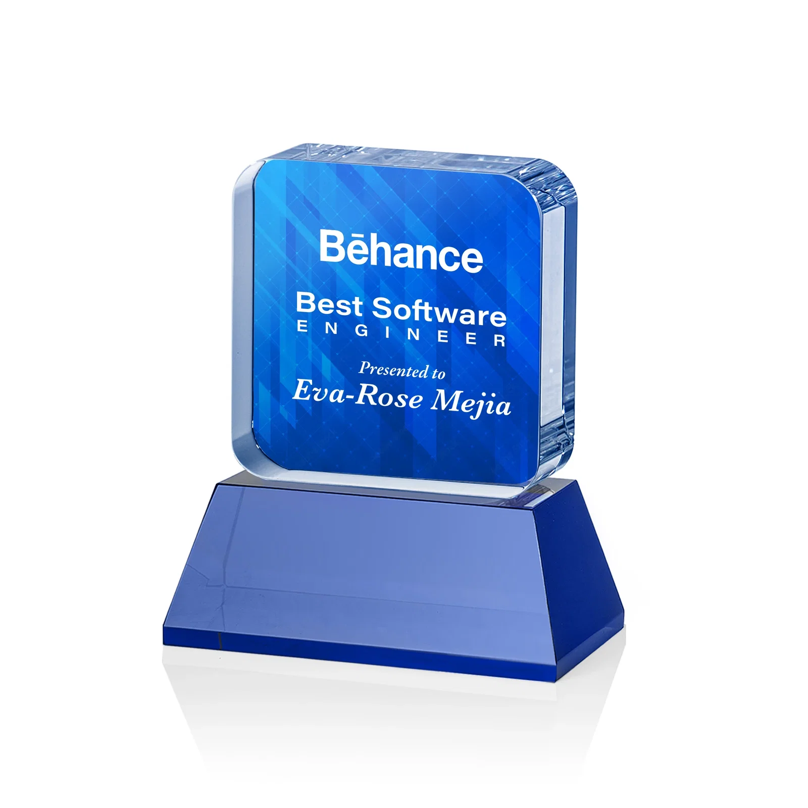 Customized Rounded-Edge Optical Crystal Block Award on an Amber Crystal Base, awards for volunteer appreciation