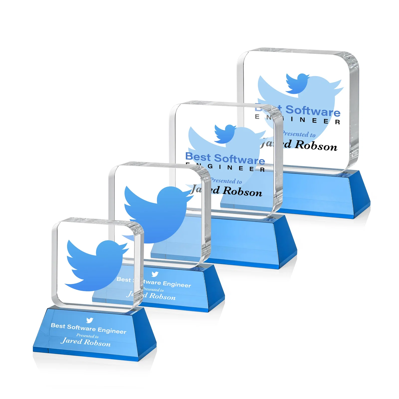 Custom engraved Rounded-Edge Optical Crystal Block Award on an Amber Crystal Base, awards for graduation ceremonies