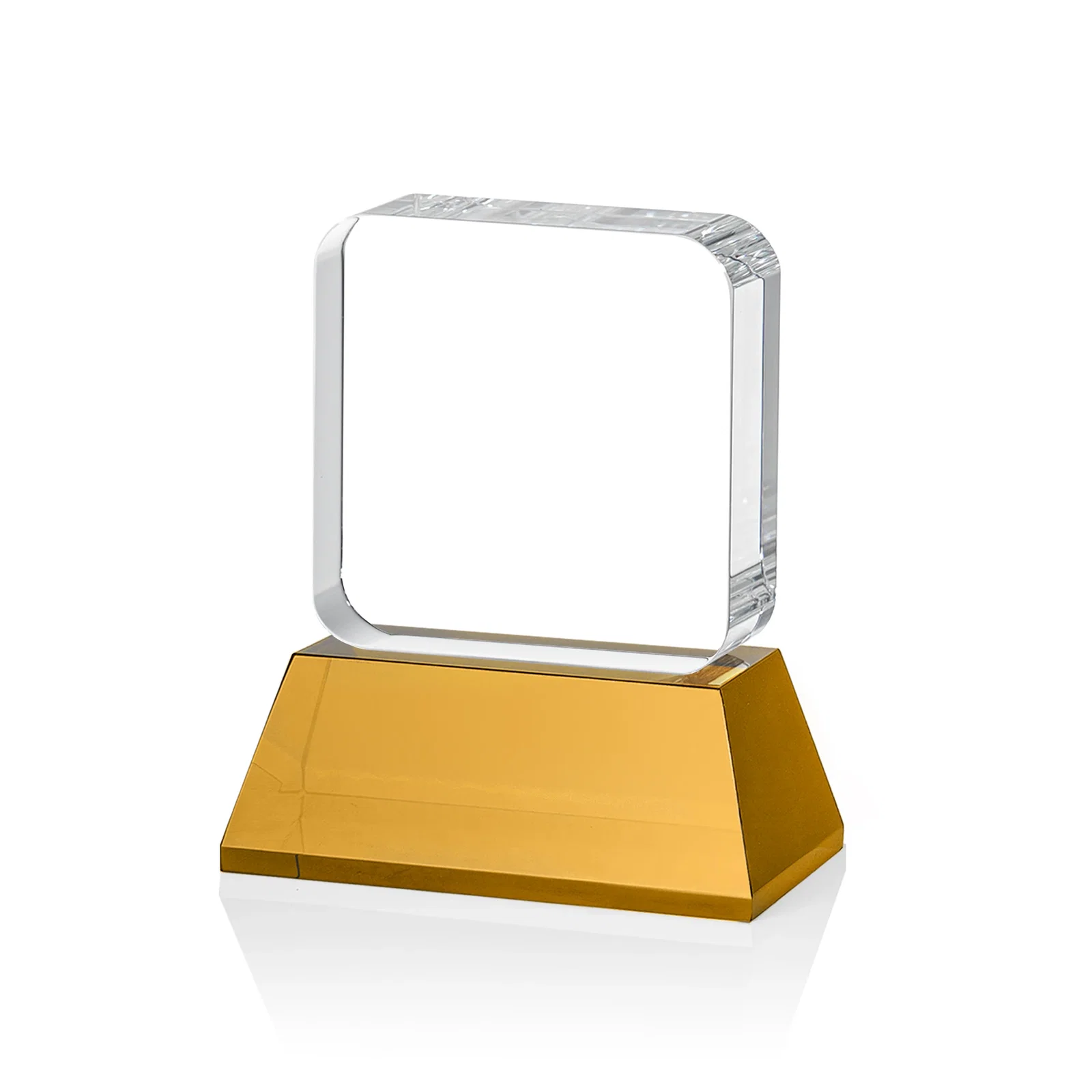 Custom Rounded-Edge Optical Crystal Block Award on an Amber Crystal Base, awards, with your logo for donor appreciation
