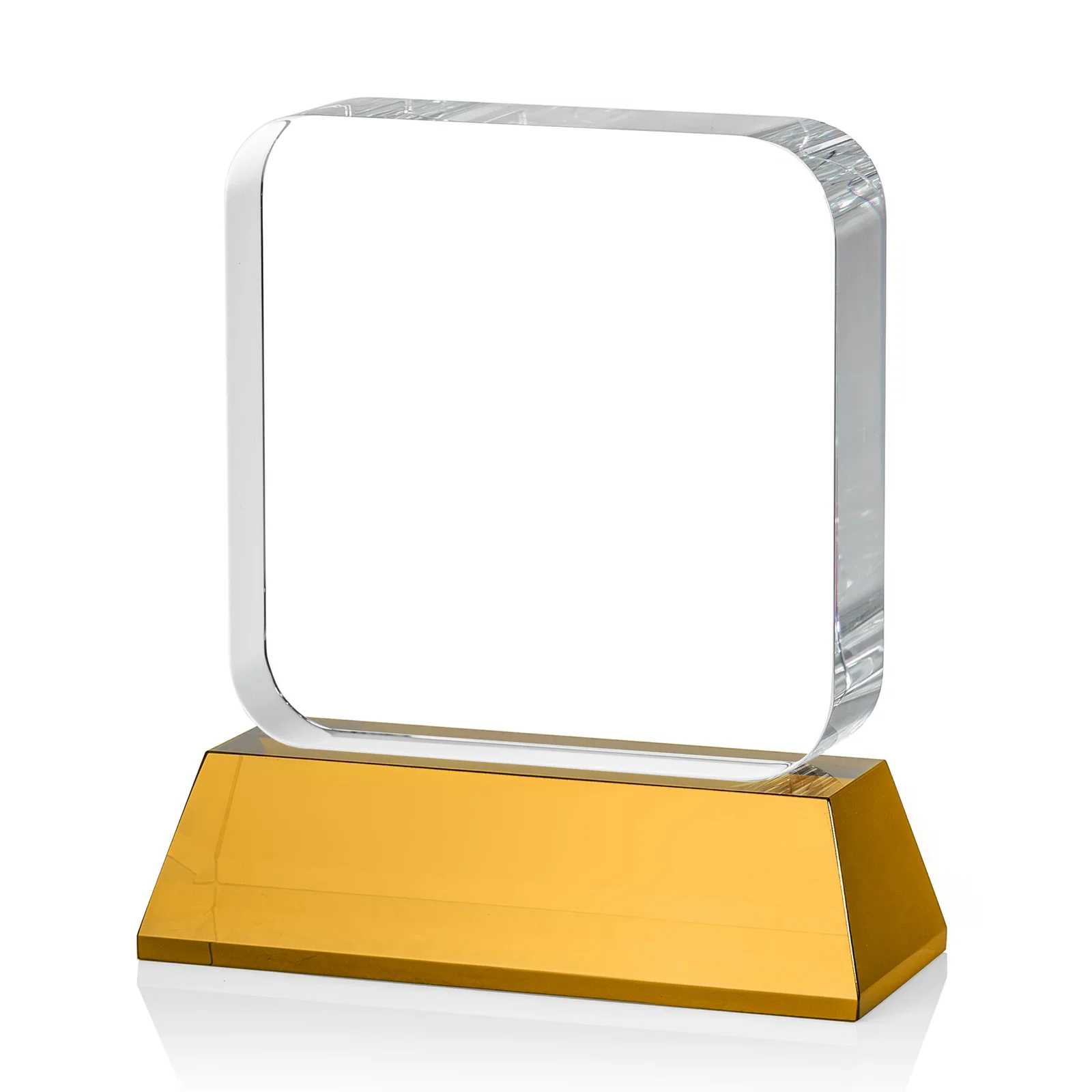Custom Rounded-Edge Optical Crystal Block Award on an Amber Crystal Base, awards, with your logo for volunteer appreciation