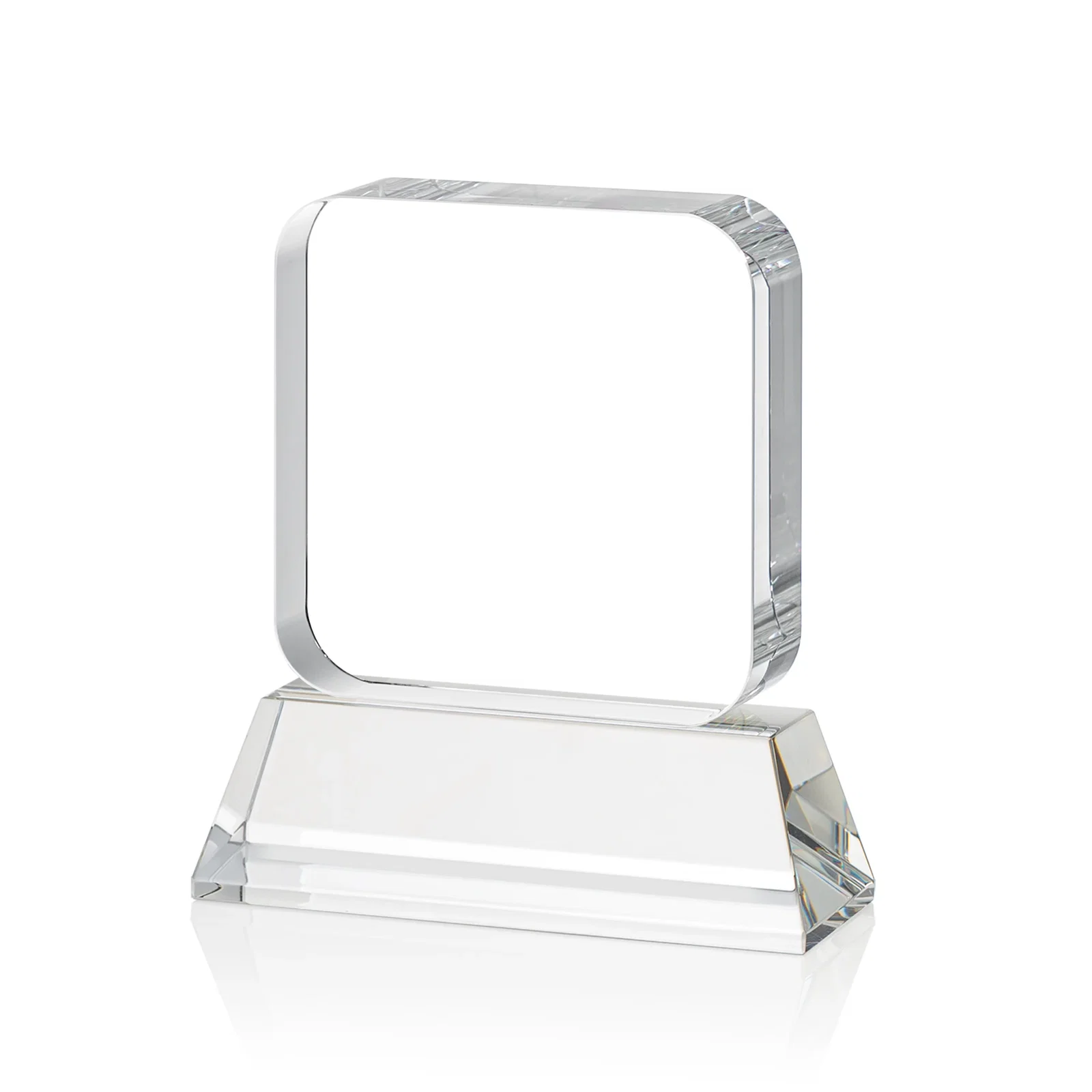 Custom Rounded-Edge Optical Crystal Block Award on an Amber Crystal Base, awards, with your logo for company anniversary events