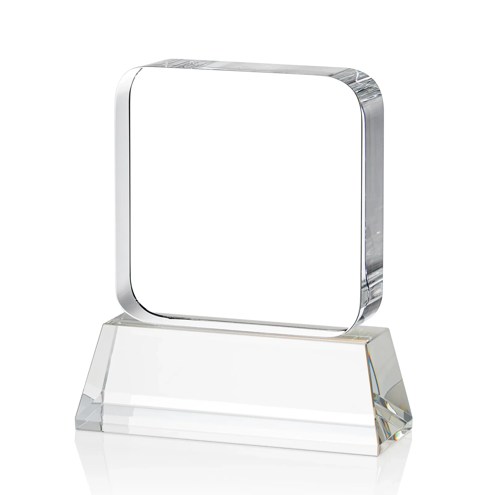 Personalized Rounded-Edge Optical Crystal Block Award on an Amber Crystal Base, awards, with your logo for employee recognition