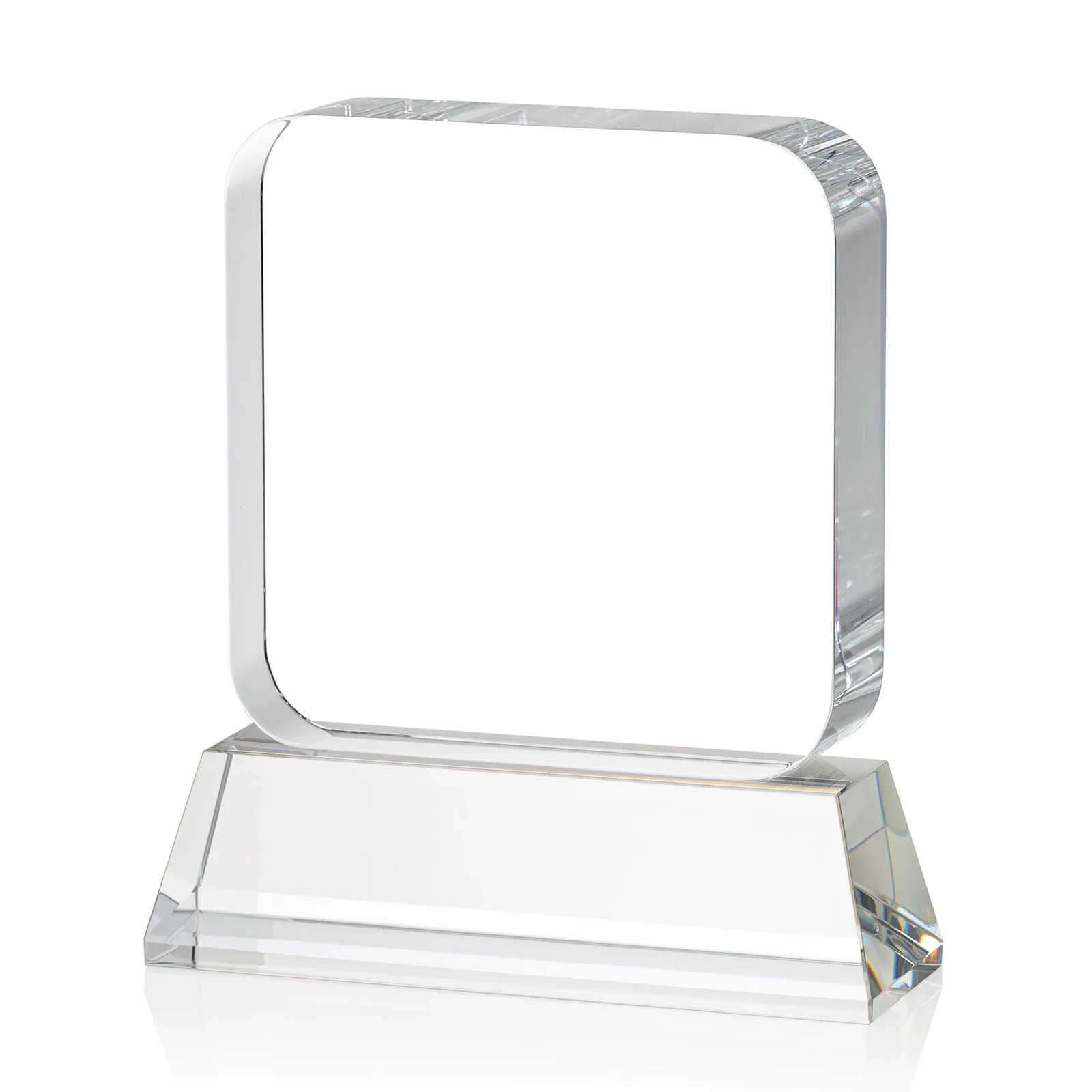 Personalized Rounded-Edge Optical Crystal Block Award on an Amber Crystal Base, awards, with your logo for corporate award ceremonies
